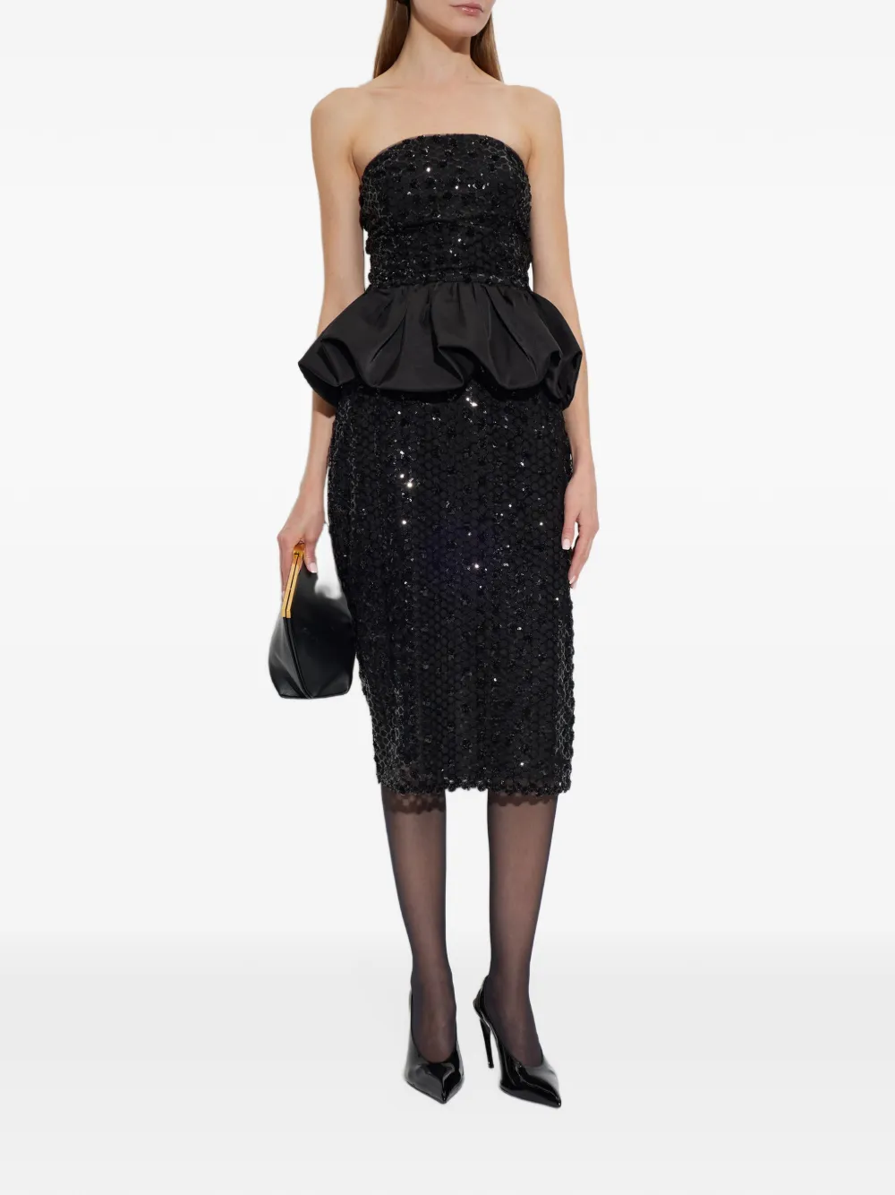ROTATE BIRGER CHRISTENSEN sequin-embellished peplum top Zwart