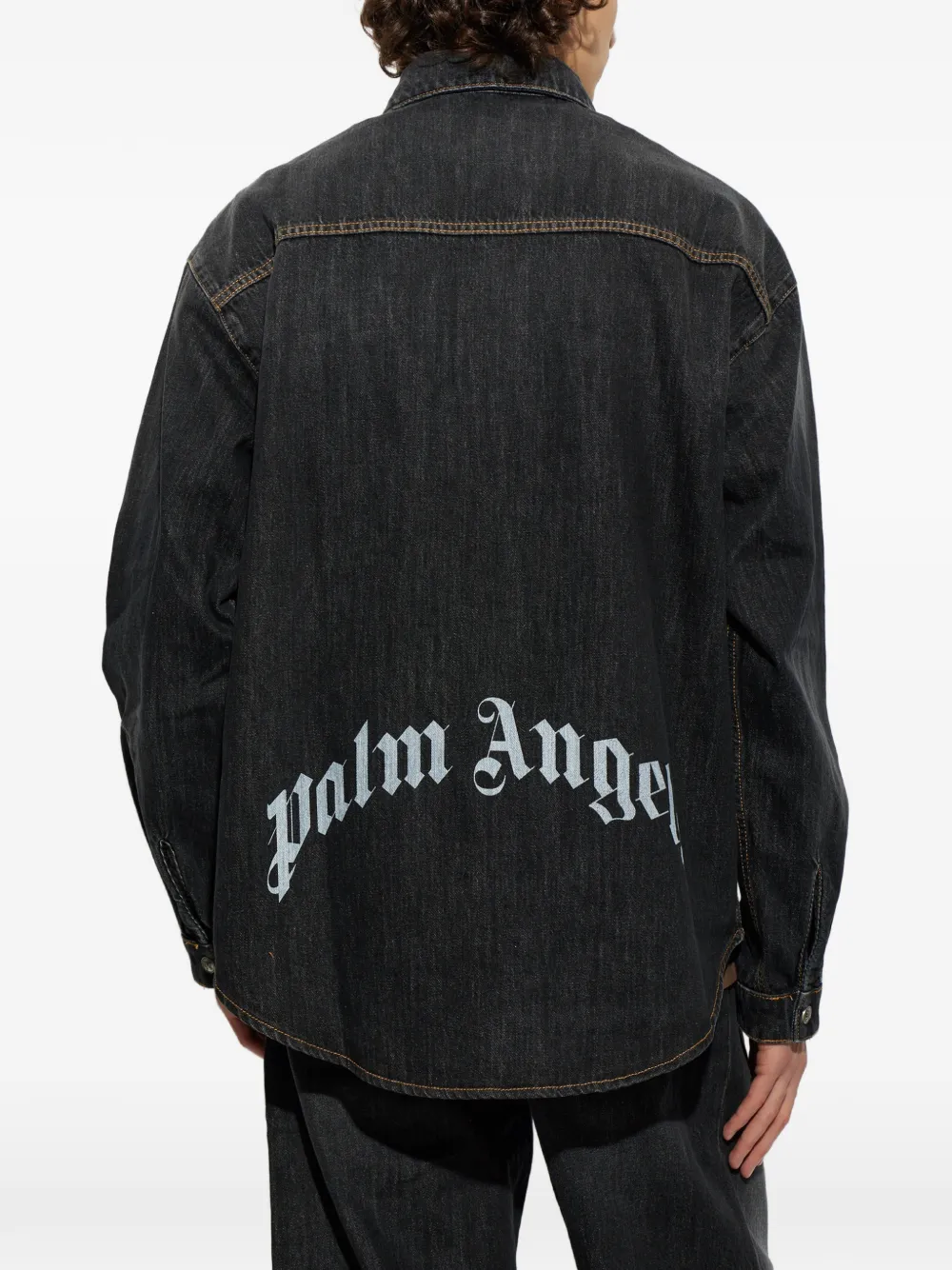 Palm Angels logo-print denim shirt Zwart