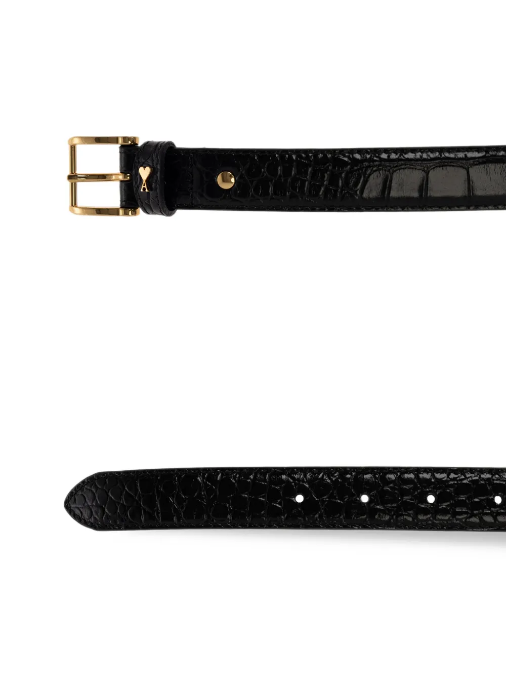 AMI Paris croc-effect leather belt Zwart