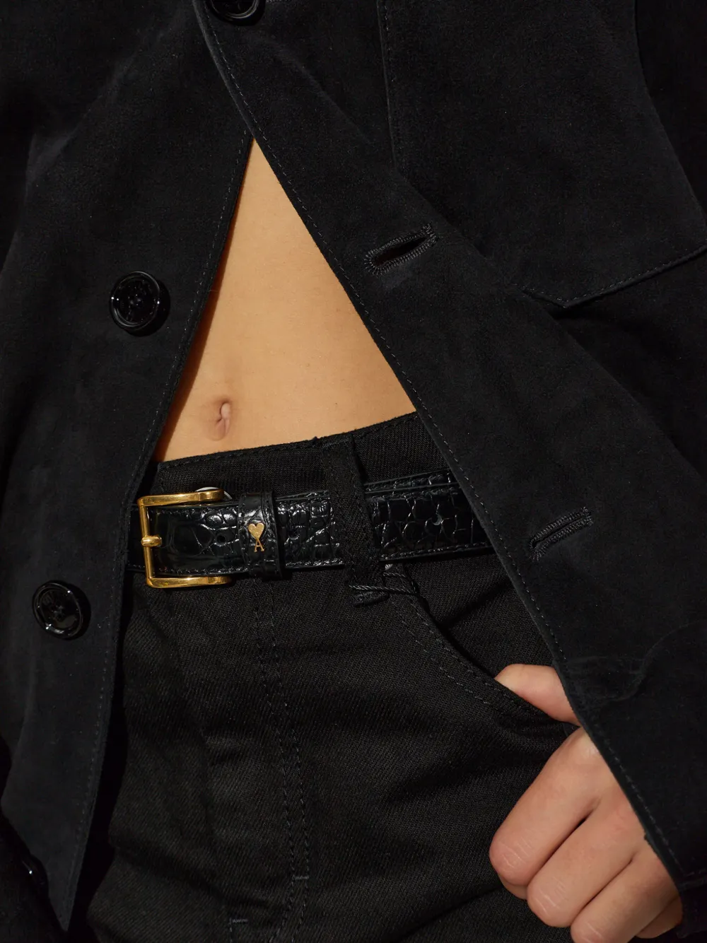 AMI Paris croc-effect leather belt Zwart