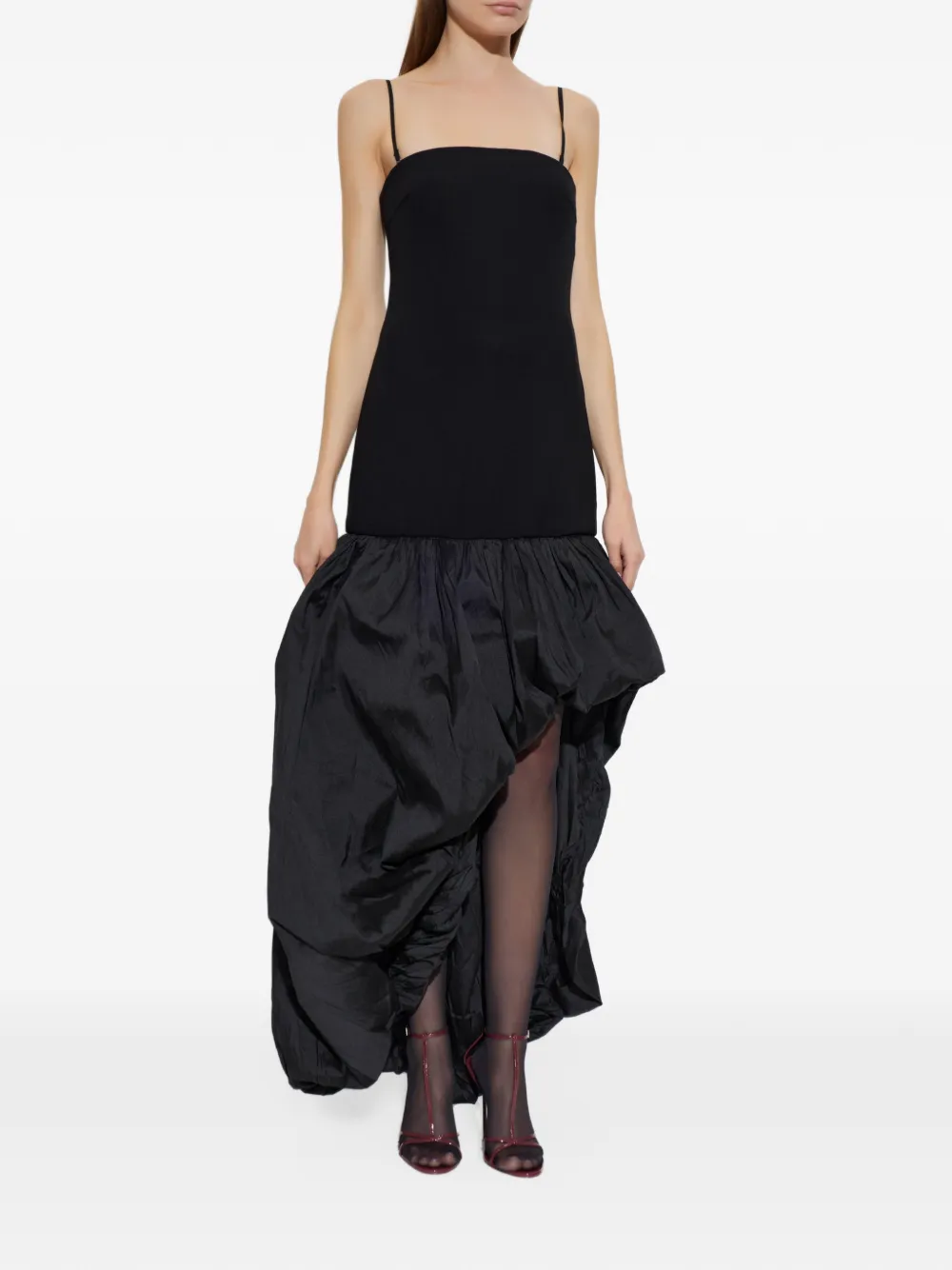 ROTATE BIRGER CHRISTENSEN Asymmetrische maxi-jurk met pofrok Zwart