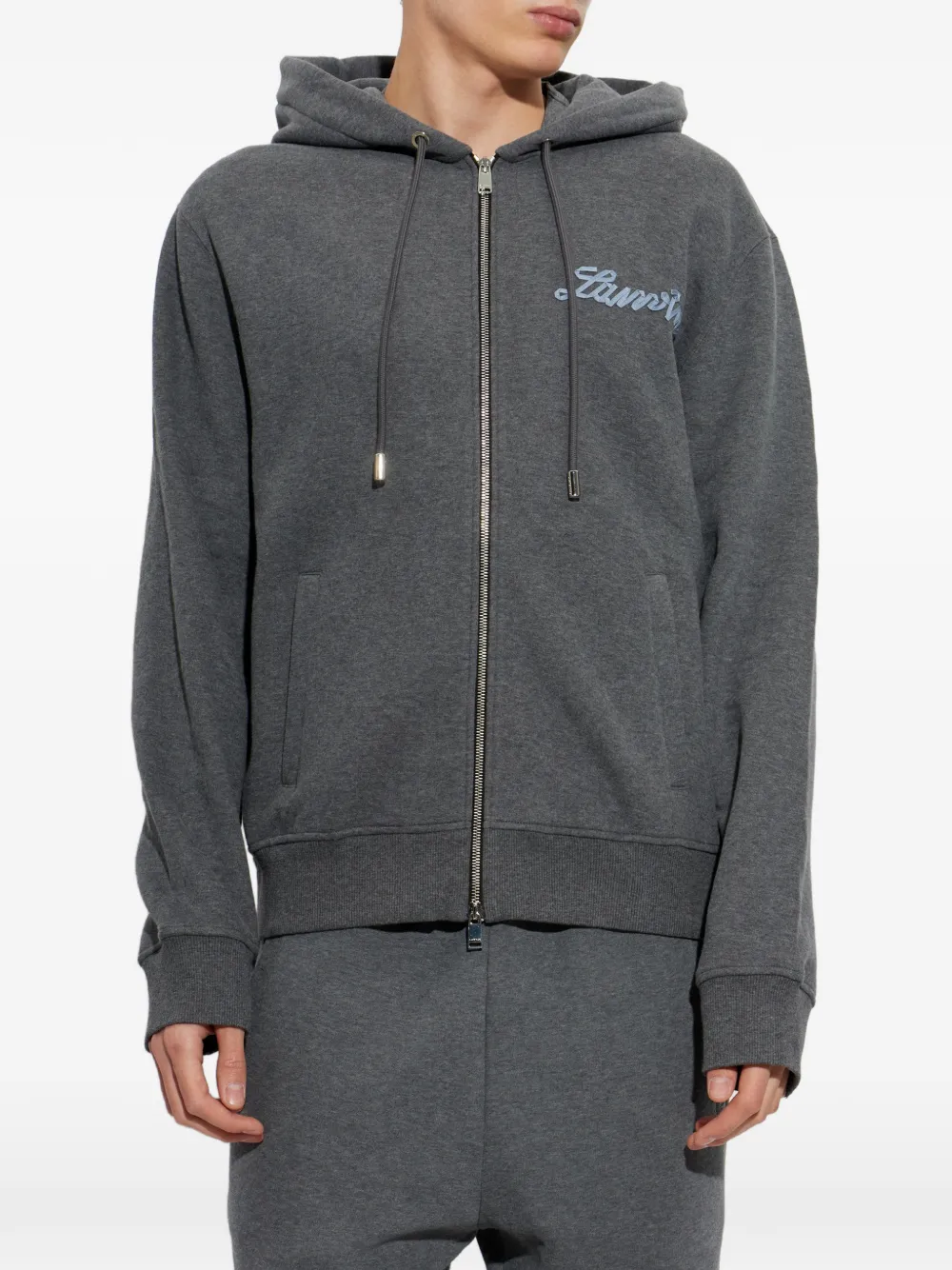 Lanvin -ribbon zip-up hoodie in cotton and cashmere Grijs