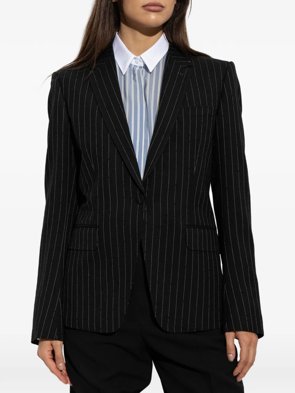 TOM FORD chalk striped crystal embroidery on wool boyfriend jacket Zwart
