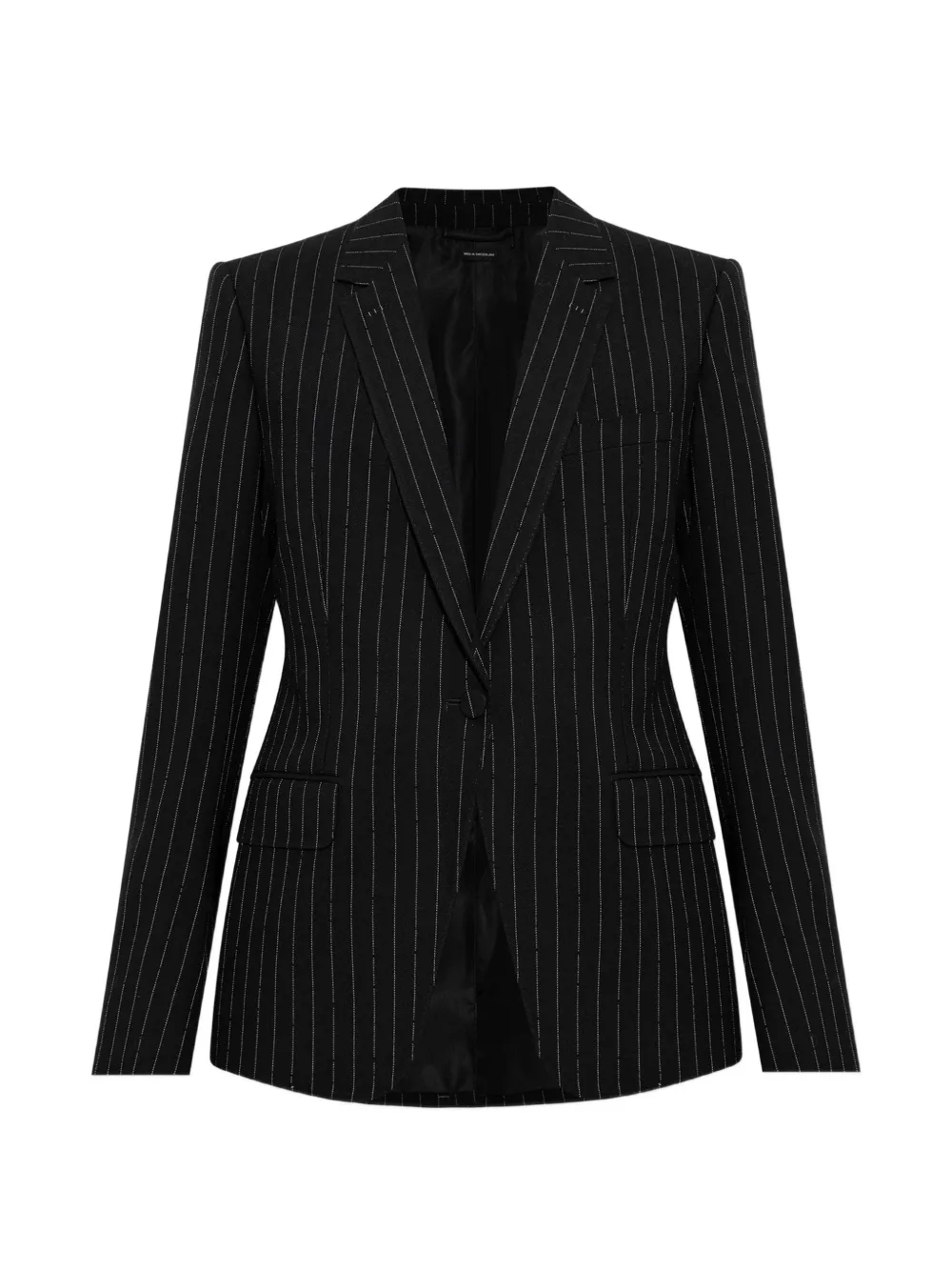 TOM FORD chalk striped crystal embroidery on wool boyfriend jacket - Black
