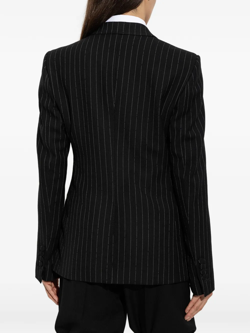 TOM FORD chalk striped crystal embroidery on wool boyfriend jacket Zwart