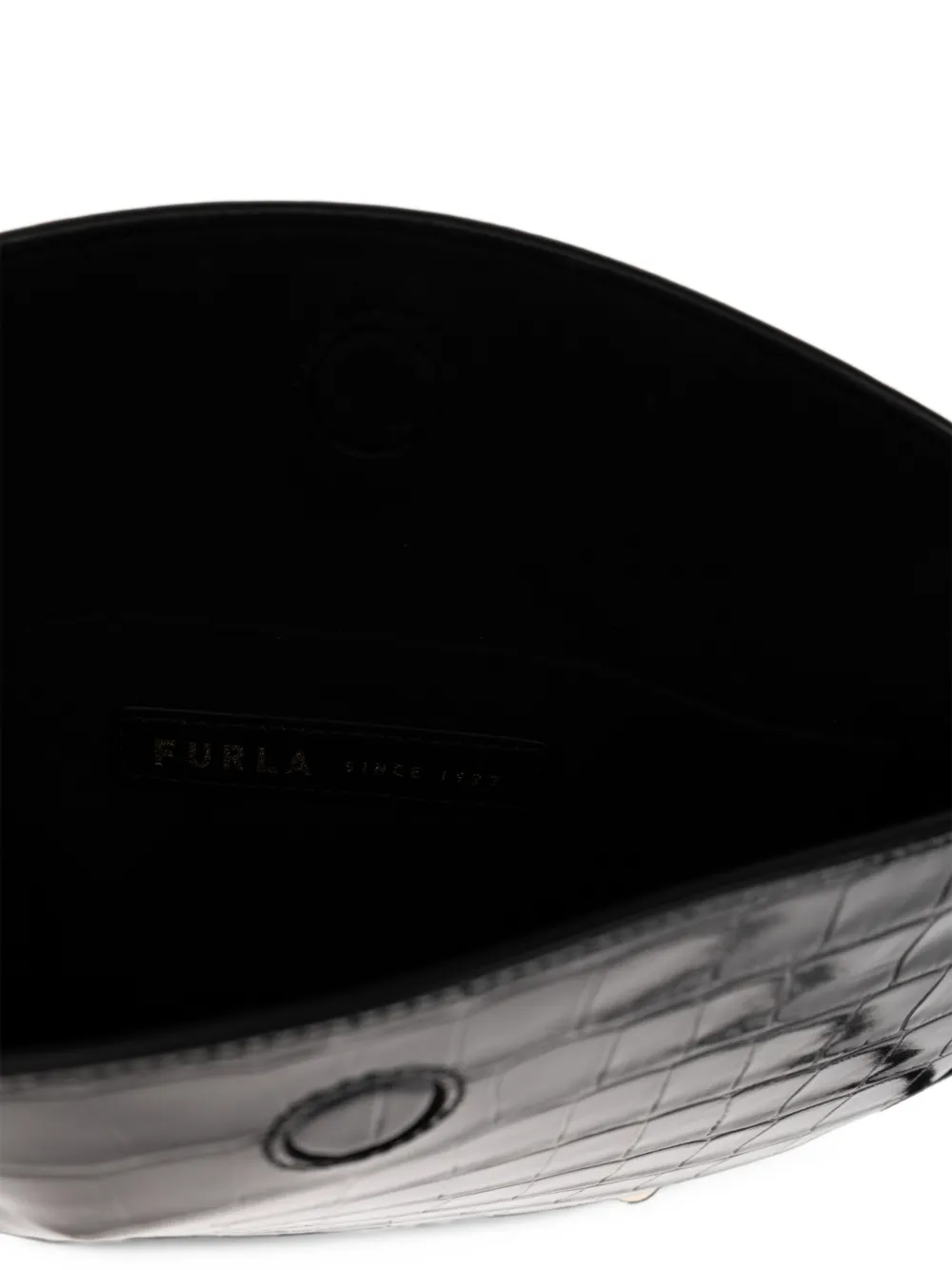 Furla Moonstone Small croc-effect shoulder bag Zwart