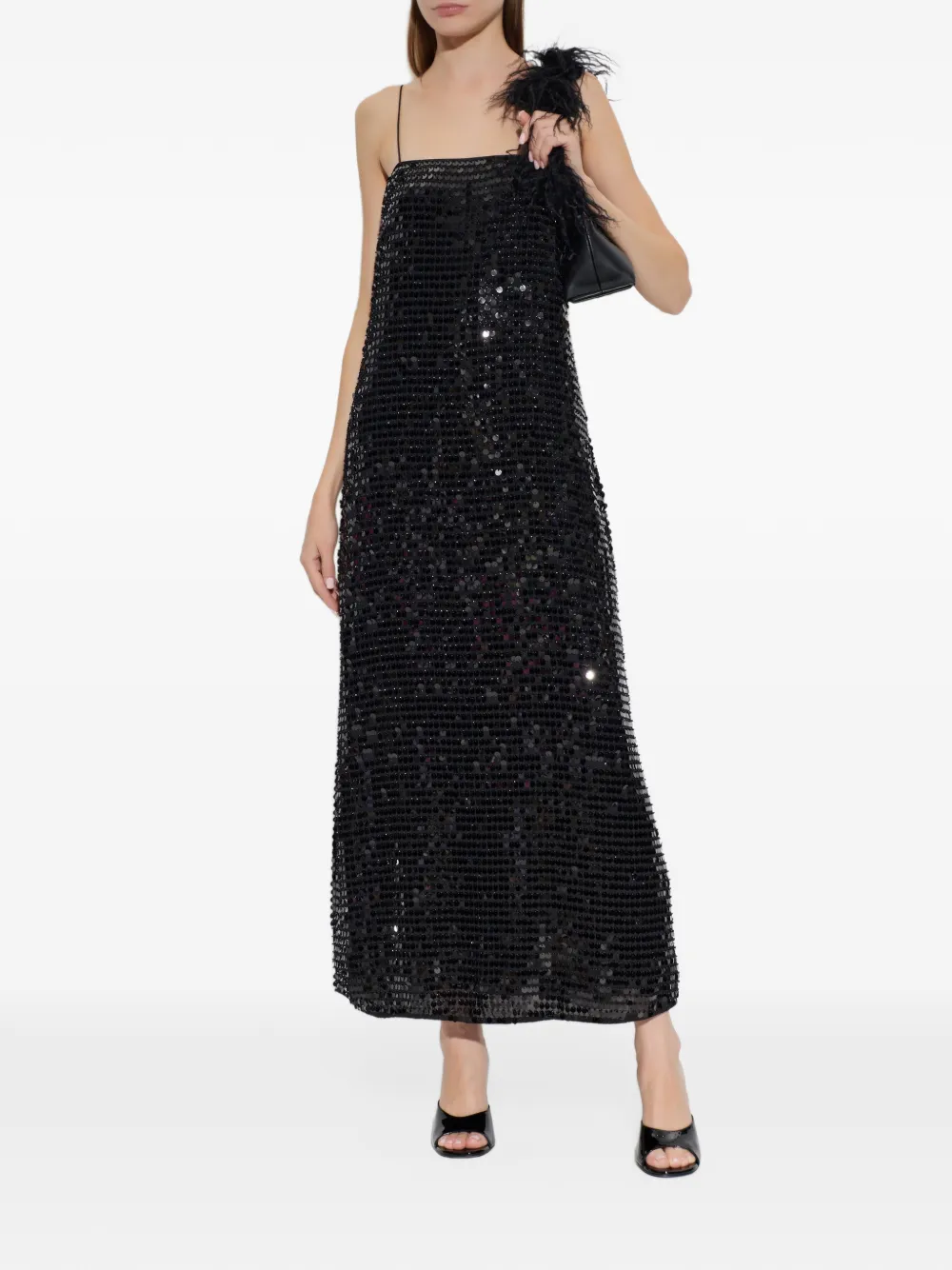 ROTATE BIRGER CHRISTENSEN sequin-embellished spaghetti-strap midi dress Zwart
