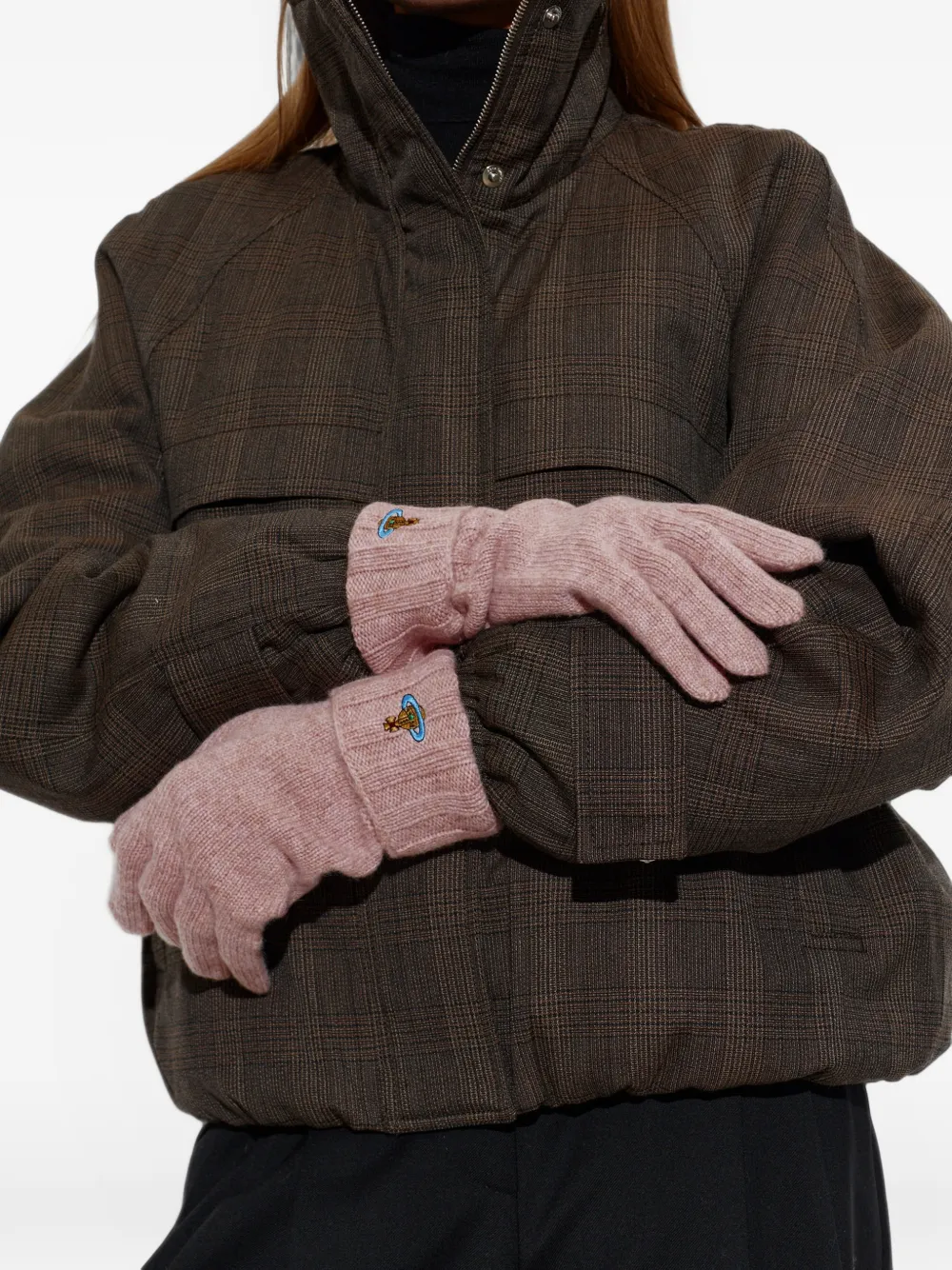 Vivienne Westwood Orb-embroidered cashmere gloves Roze
