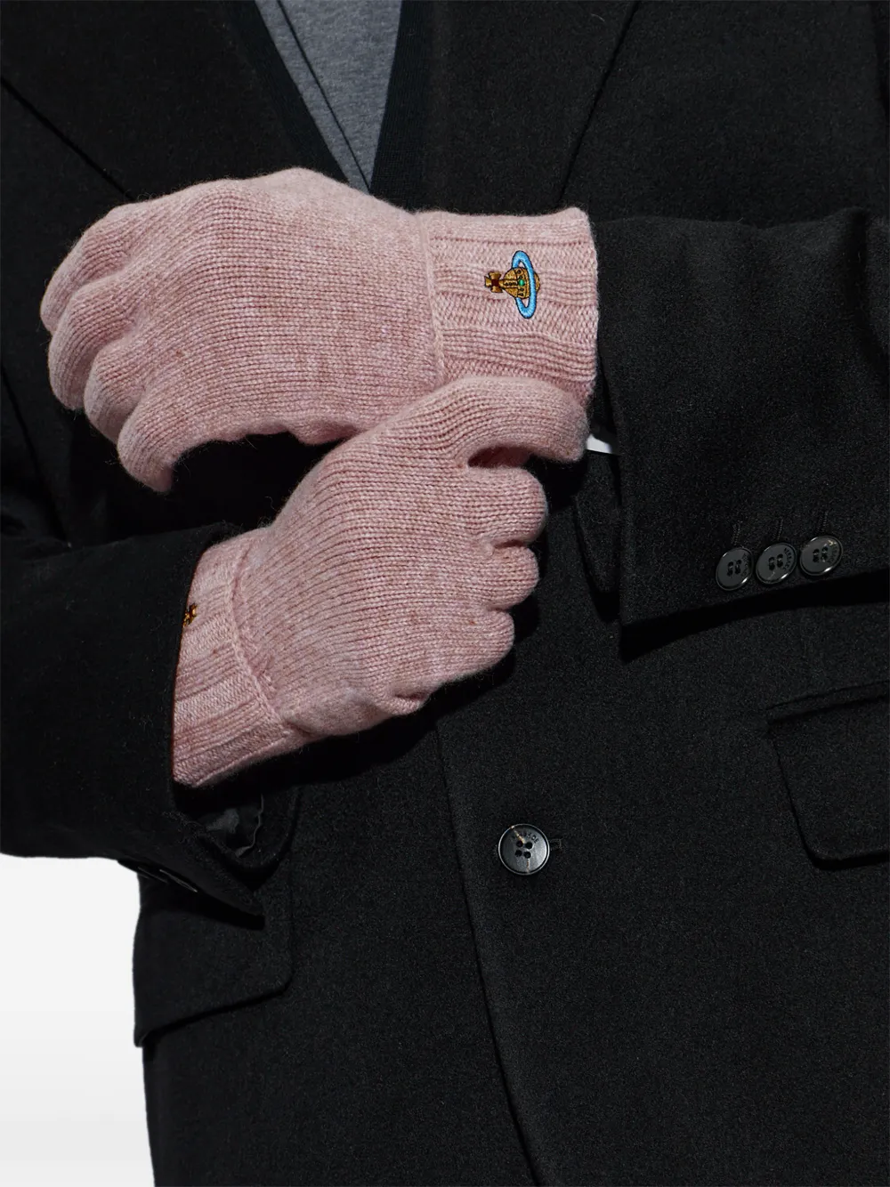Vivienne Westwood Orb-embroidered cashmere gloves Roze