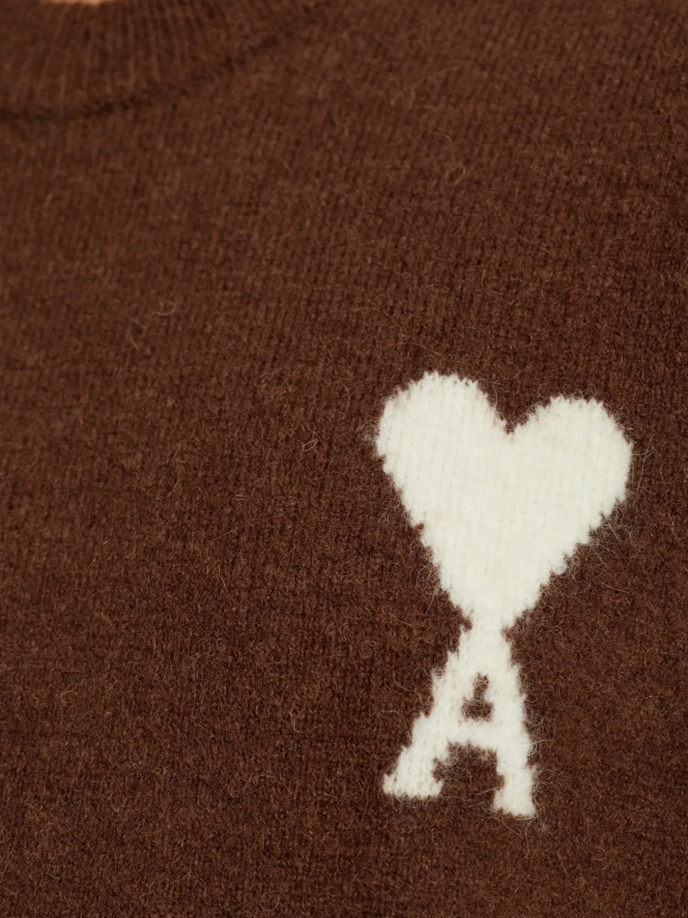 AMI Paris brown crewneck alpaca sweater with Ami de Coeur Bruin