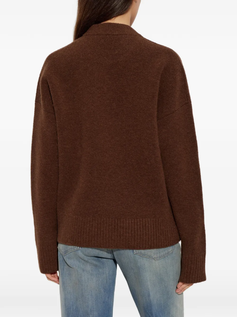 AMI Paris brown crewneck alpaca sweater with Ami de Coeur Bruin