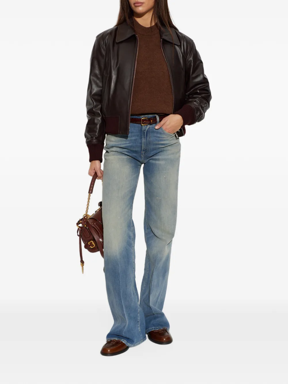 AMI Paris brown crewneck alpaca sweater with Ami de Coeur Bruin