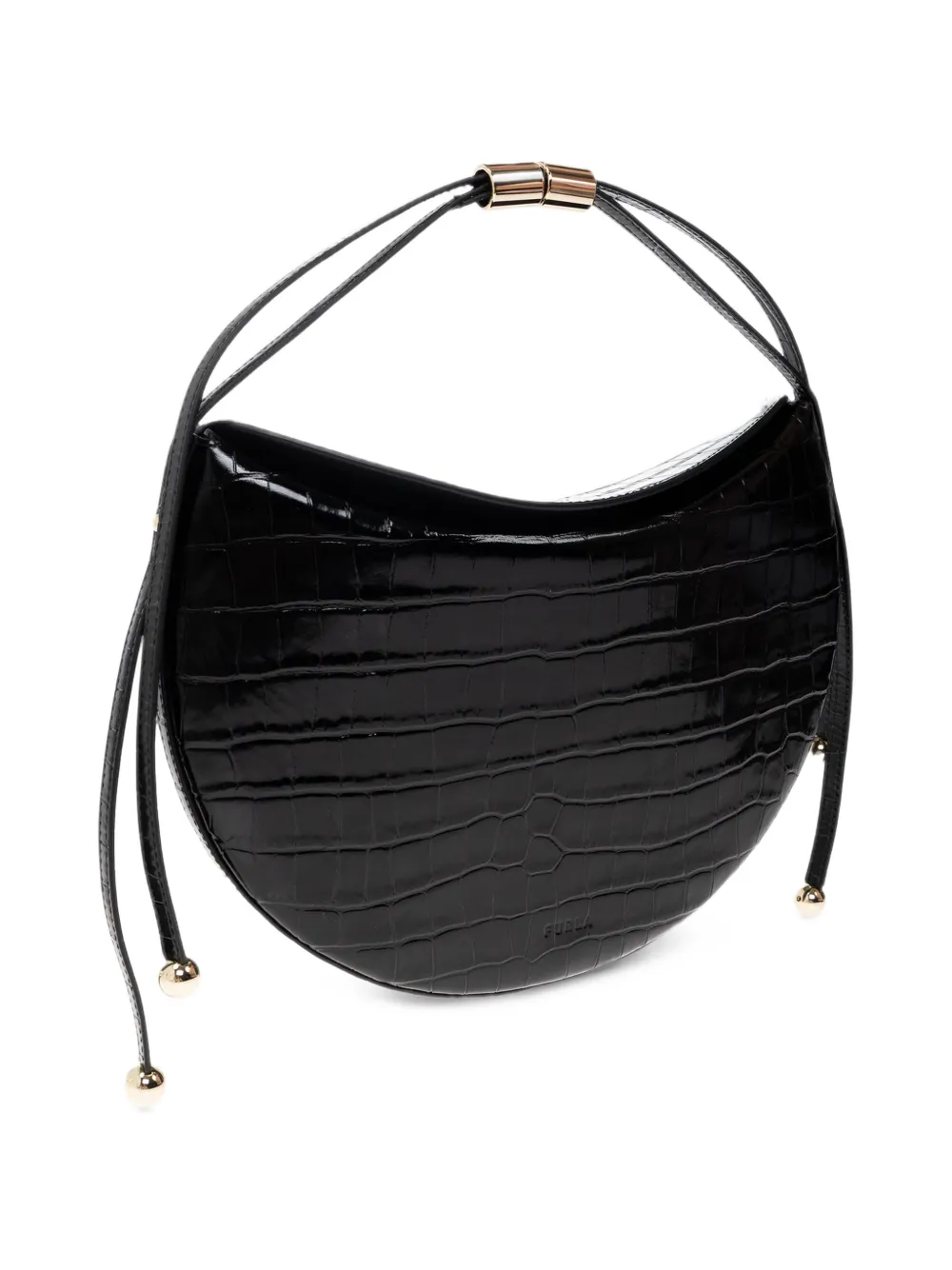 Furla Moonstone croc-effect leather shoulder bag Zwart