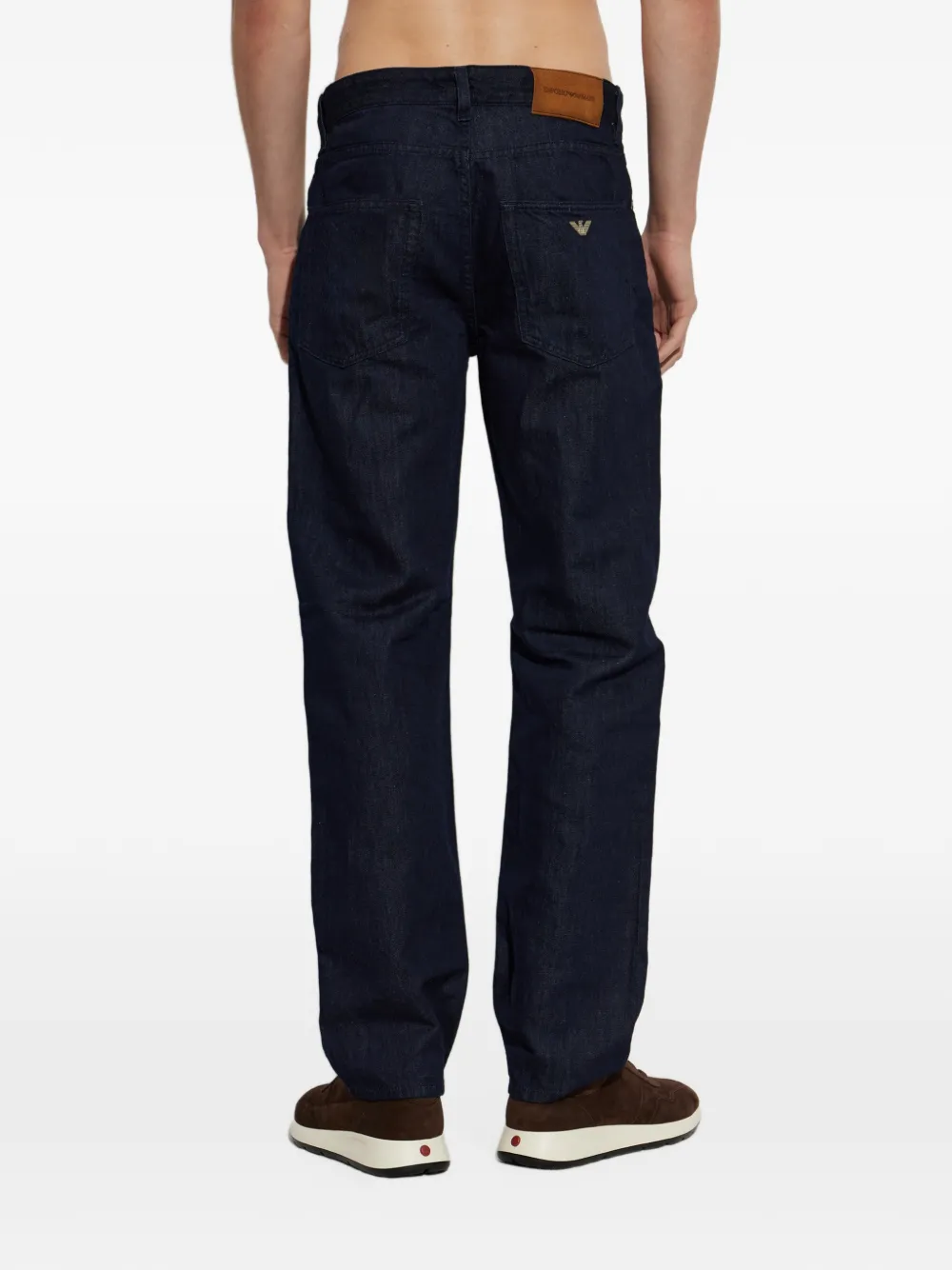 Emporio Armani five-pocket straight-leg jeans in cotton and linen denim Blauw