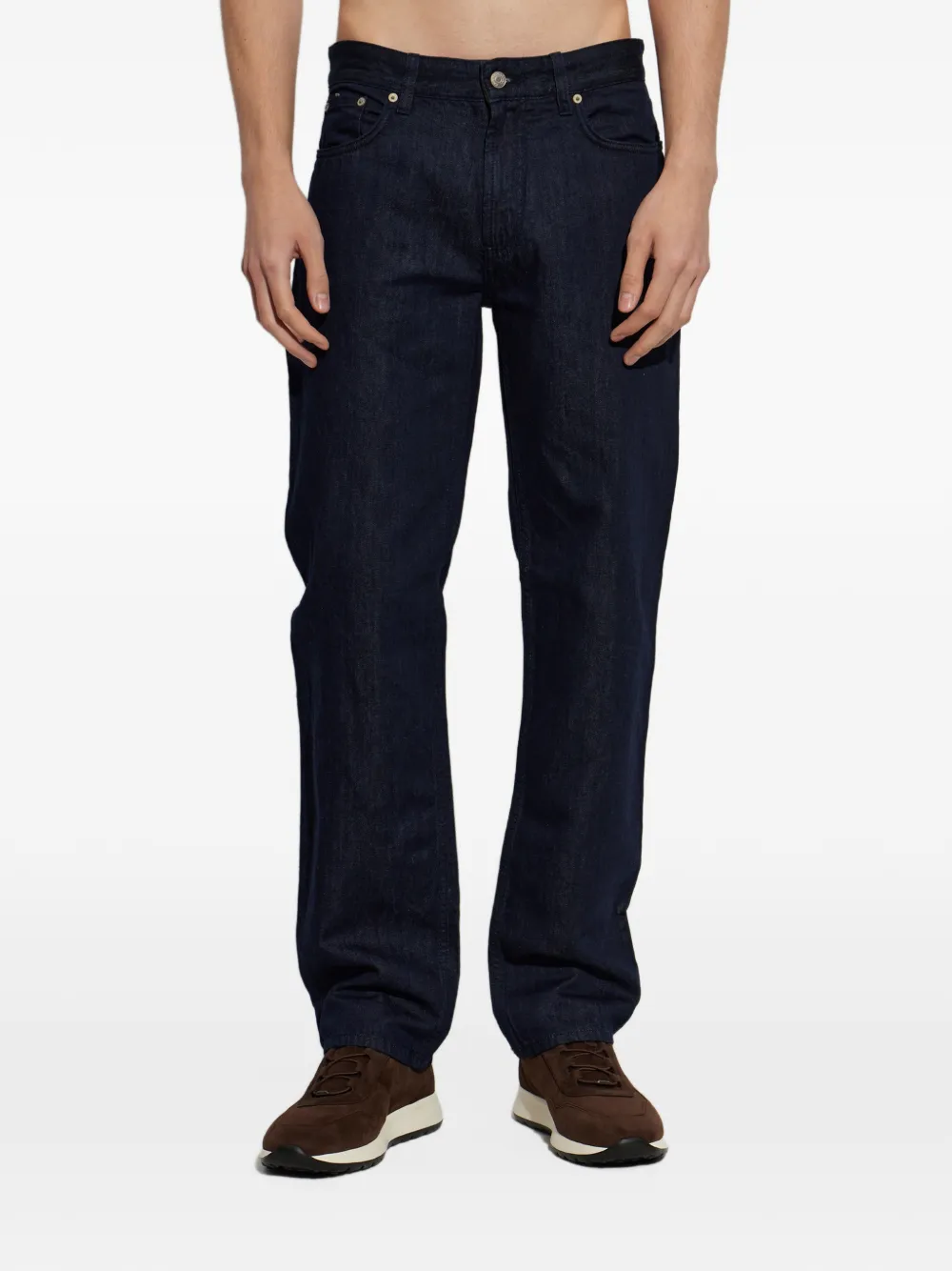 Emporio Armani five-pocket straight-leg jeans in cotton and linen denim Blauw