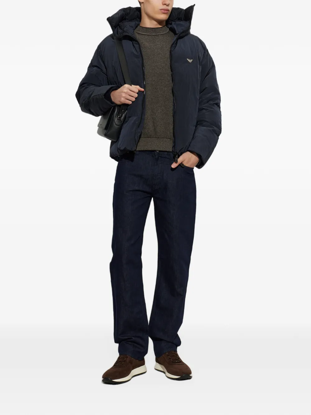 Emporio Armani five-pocket straight-leg jeans in cotton and linen denim Blauw