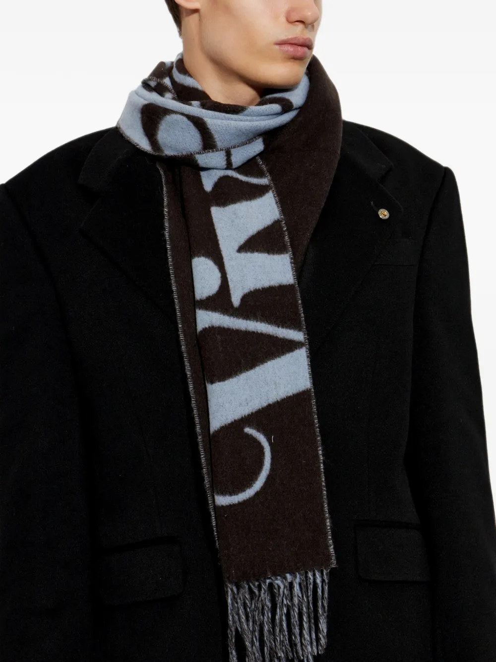 Vivienne Westwood logo-print fringed-hem scarf Bruin