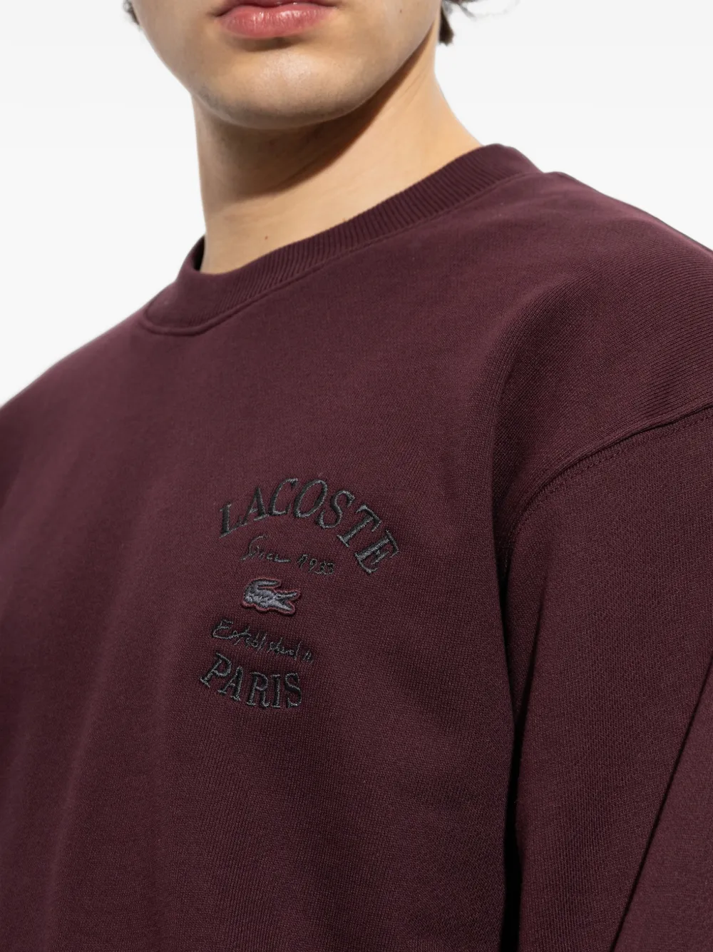 Lacoste embroidered fleece crew-neck sweatshirt Paars