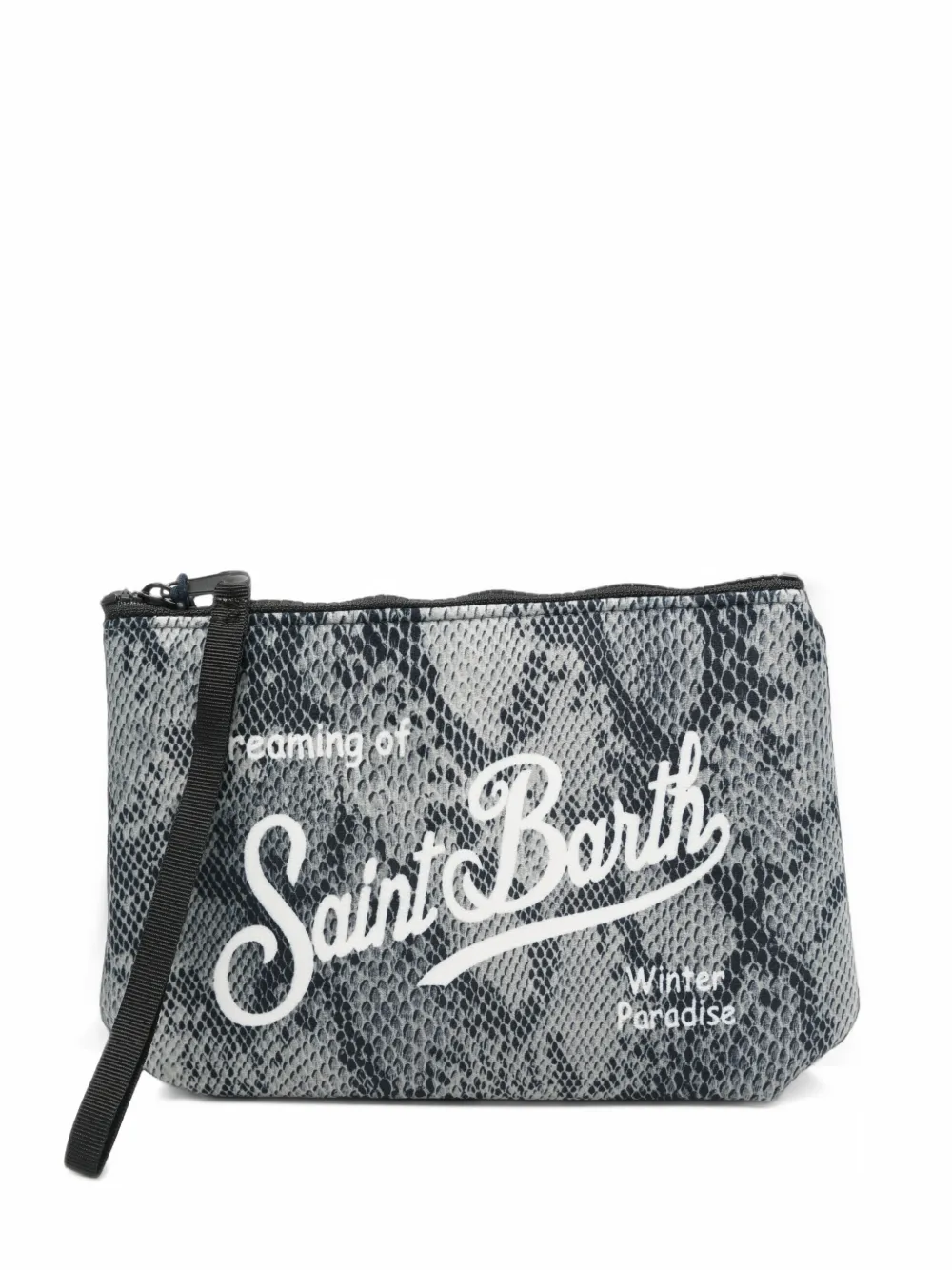 MC2 Saint Barth Aline clutch met slangen-print en logo-print Grijs
