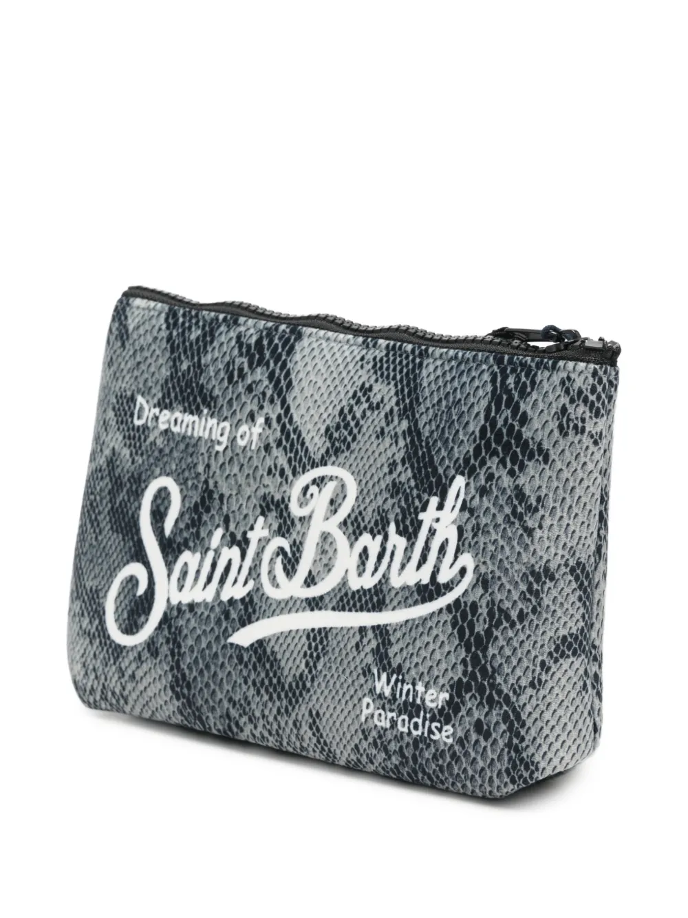MC2 Saint Barth Aline clutch met slangen-print en logo-print Grijs