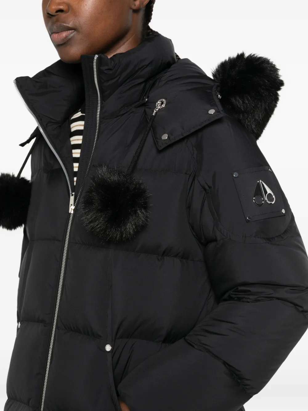 Moose Knuckles Everest pom-pom hooded puffer coat Zwart