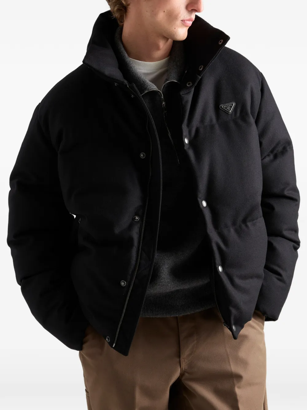 Prada medium-weight Re-Wool down jacket Zwart