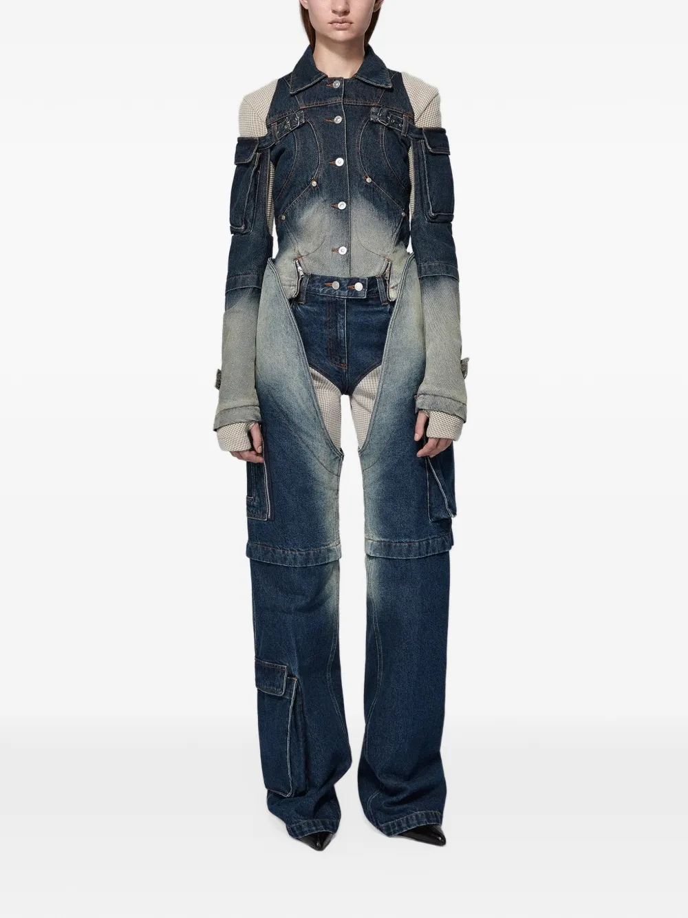 SRVC Studio Mecha cargo denim jack Blauw