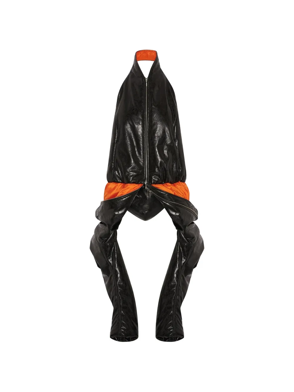 SRVC Studio halter-neck hooded leather bomber jacket - Schwarz