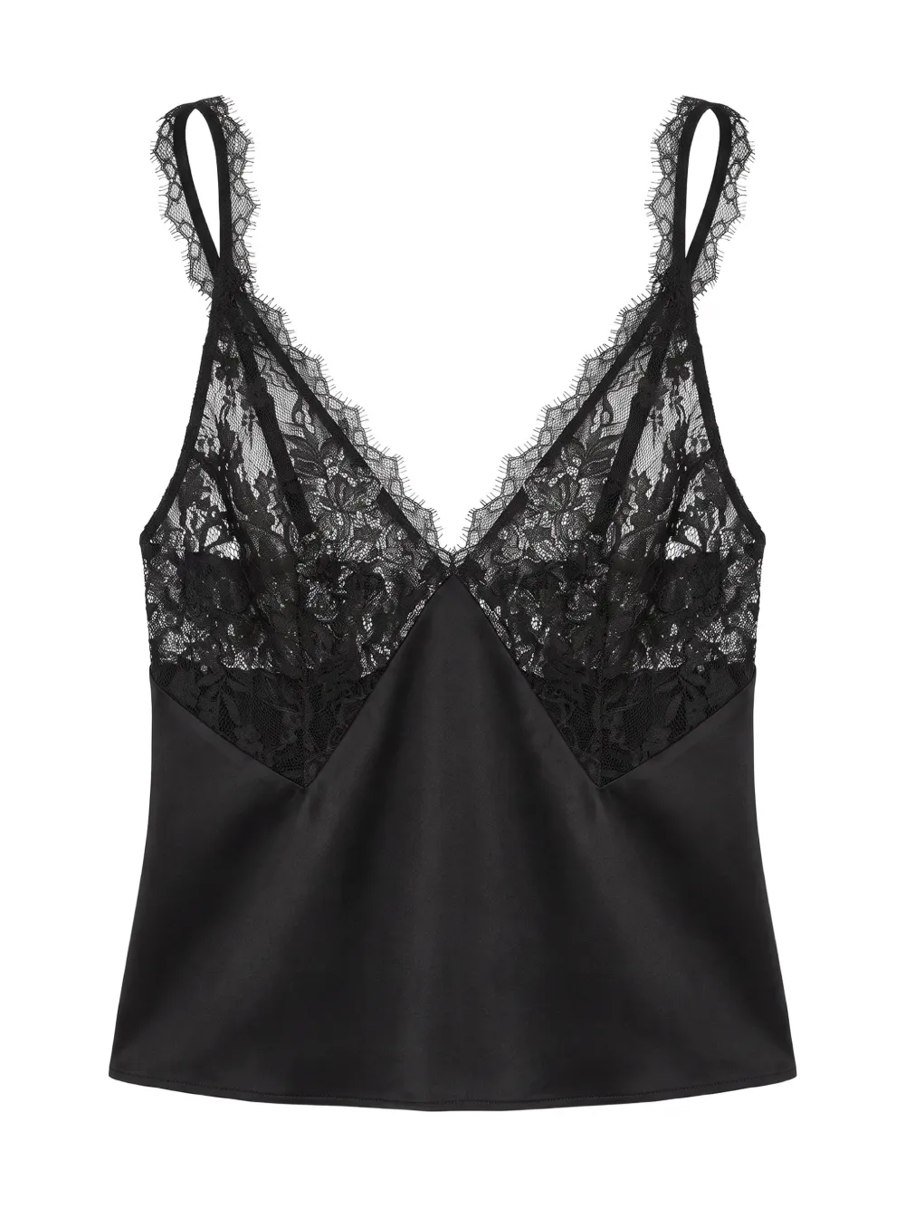 The Sei lace-bodice silk tank top Zwart