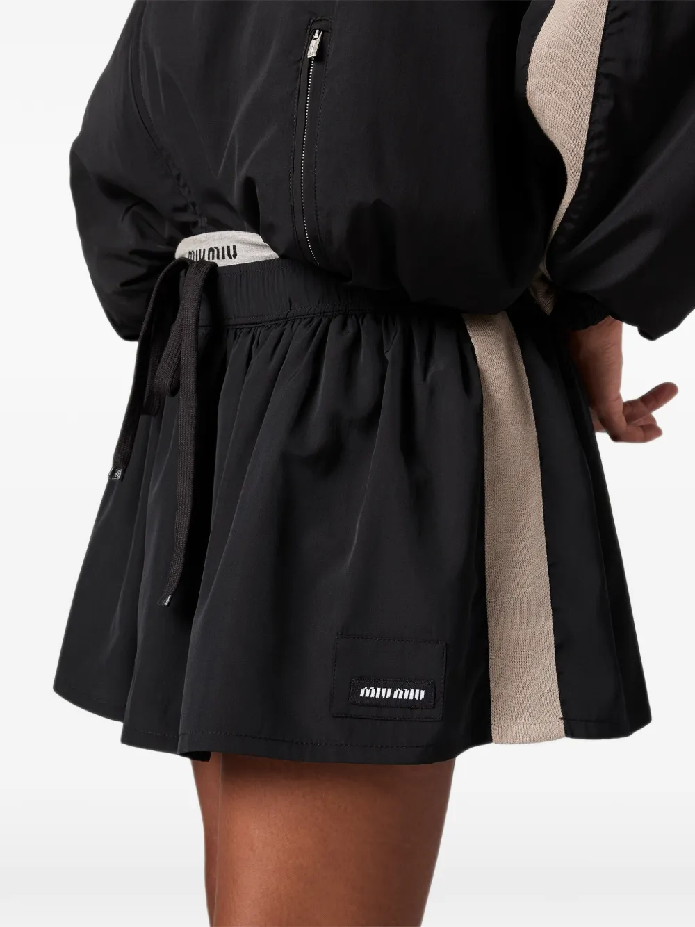 Miu Mini-rok met trekkoord en logodetail Zwart
