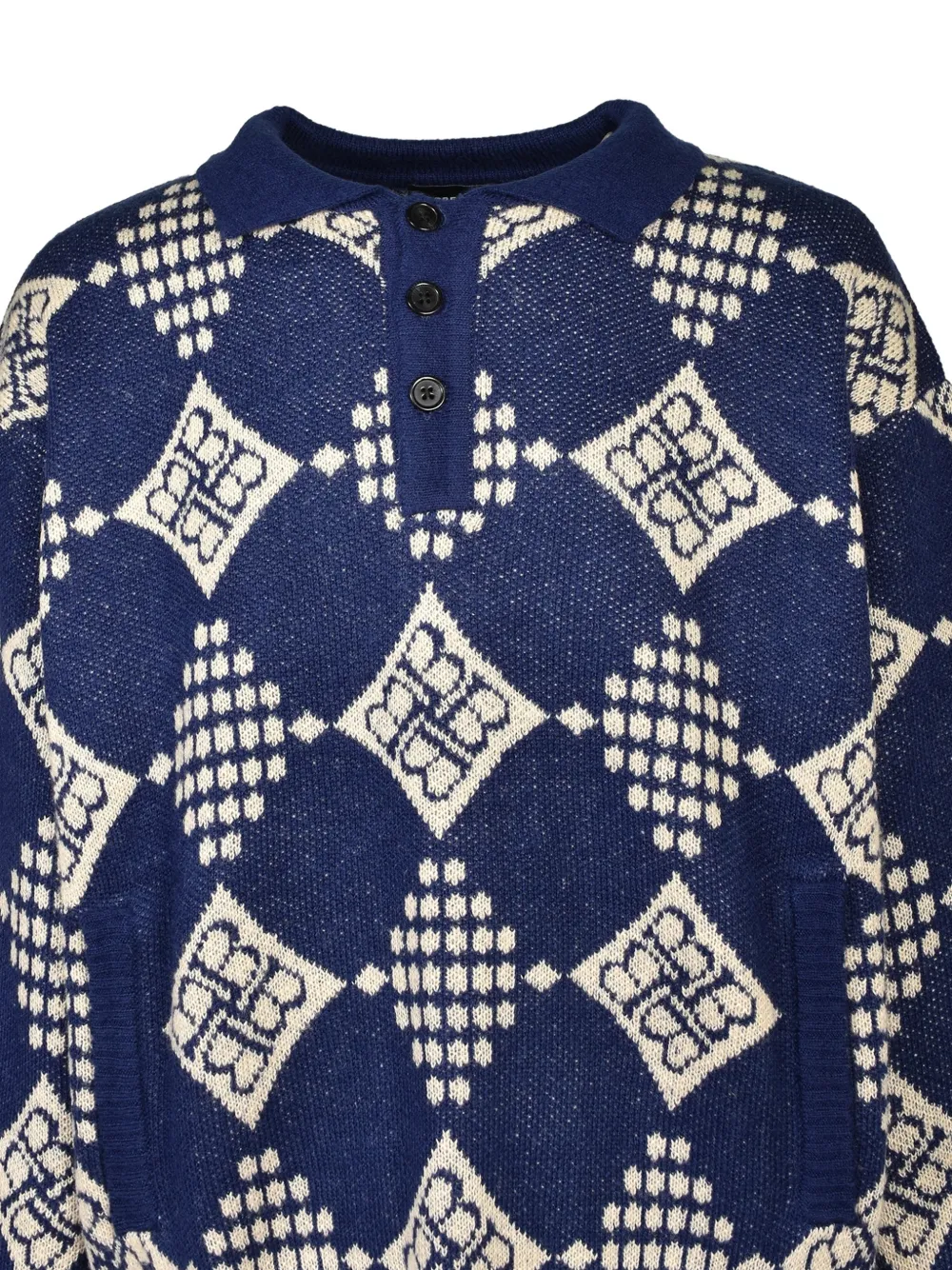 BREATH geometric-pattern polo sweater Blauw