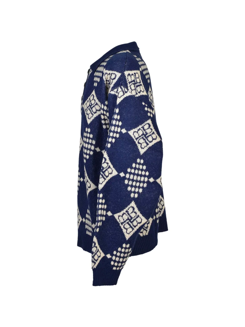 BREATH geometric-pattern polo sweater Blauw