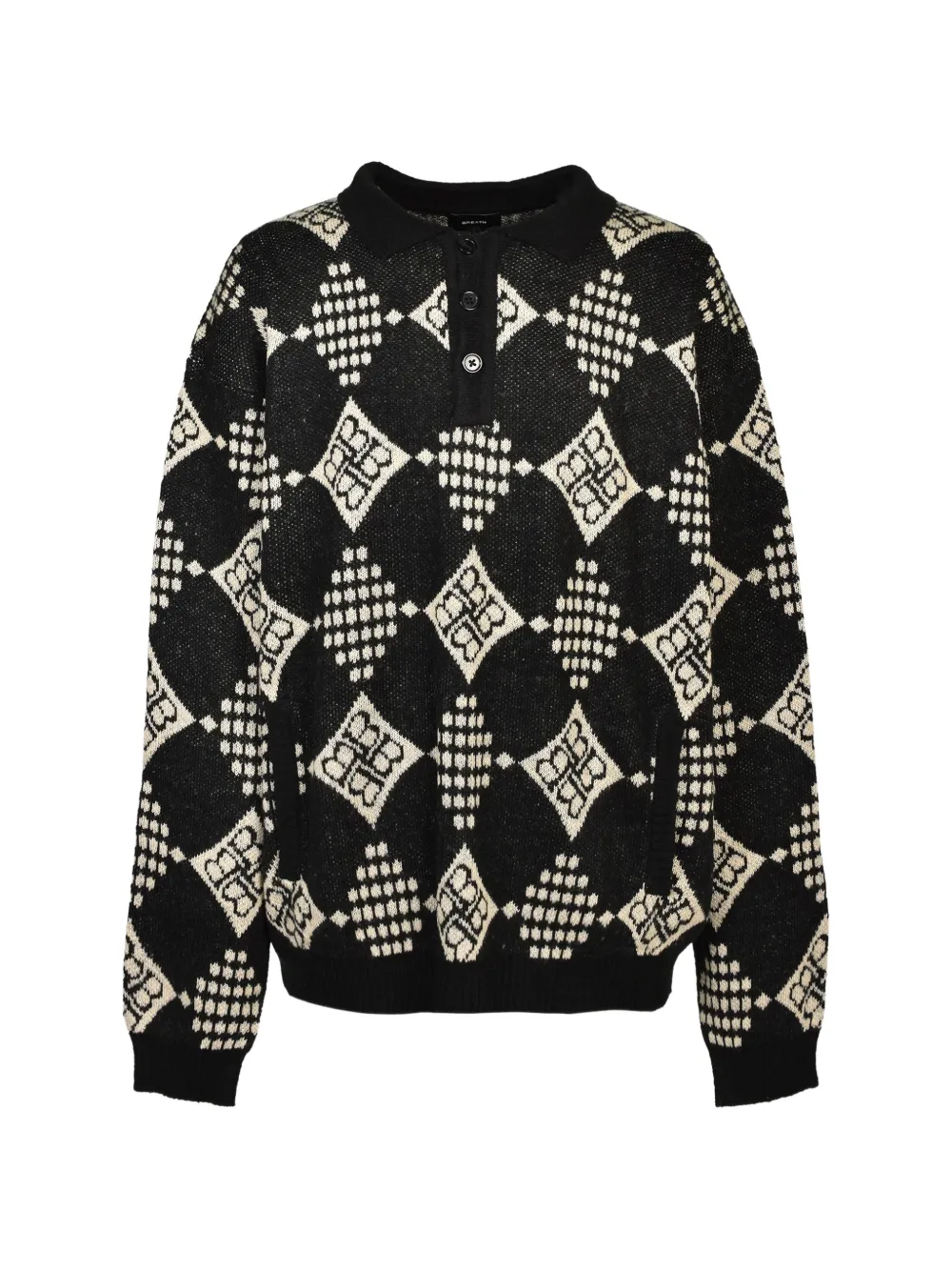 BREATH diamond-knit polo sweater Zwart
