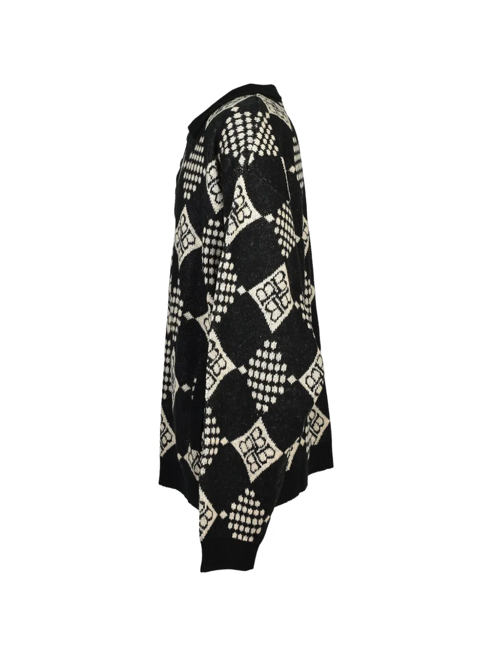 BREATH diamond-knit polo sweater Zwart