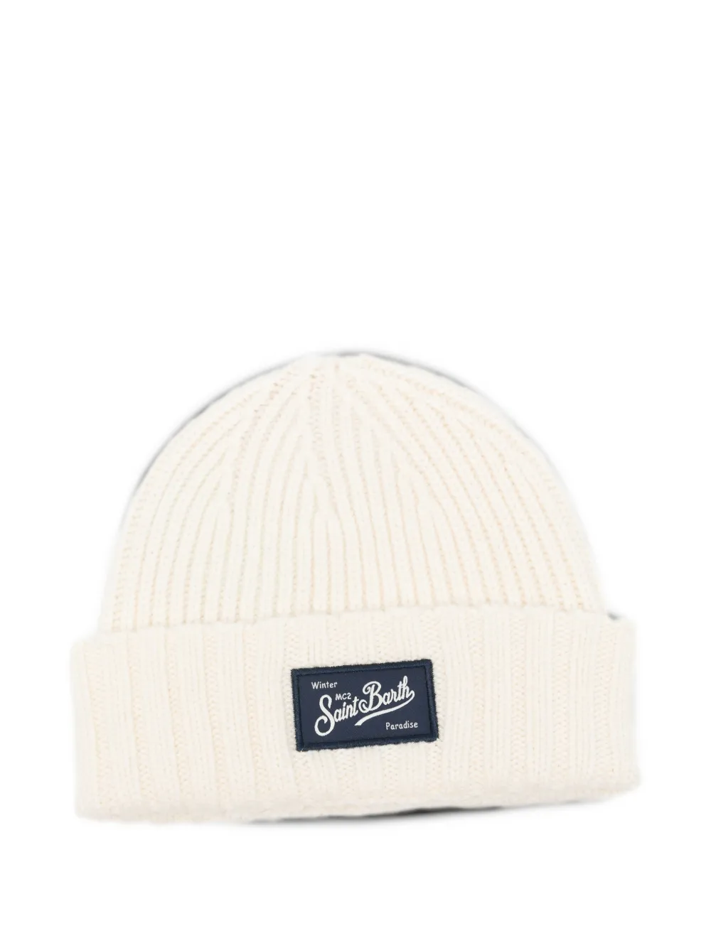 MC2 Saint Barth Kids logo-patch ribbed-knit beanie hat Beige