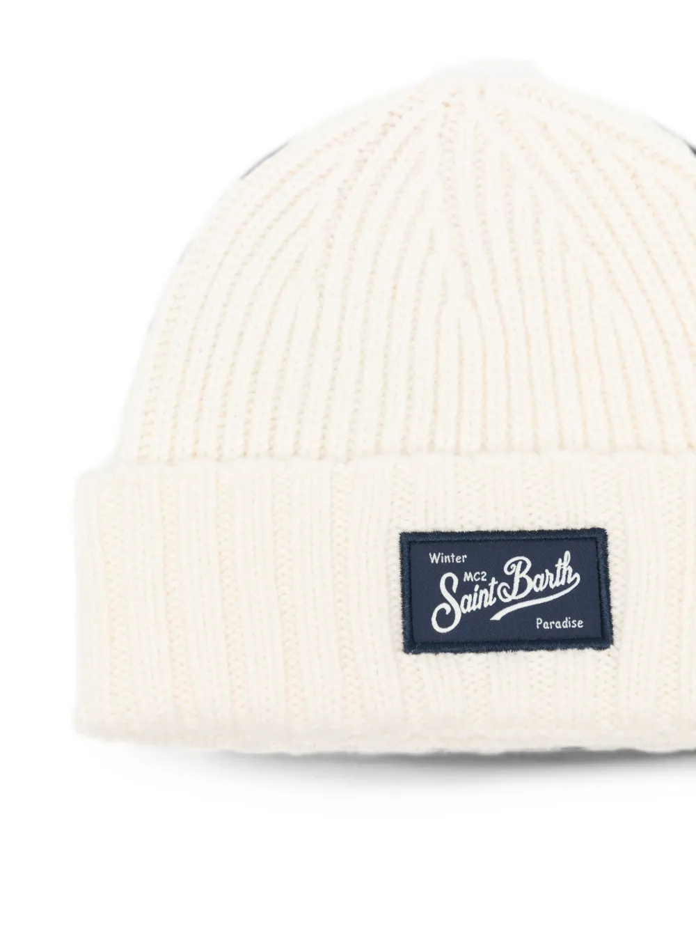 MC2 Saint Barth Kids logo-patch ribbed-knit beanie hat Beige