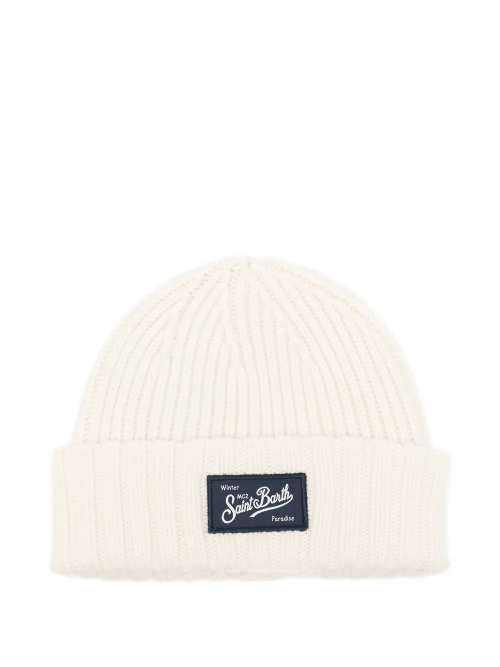 MC2 Saint Barth Kids logo-patch ribbed-knit beanie hat Beige