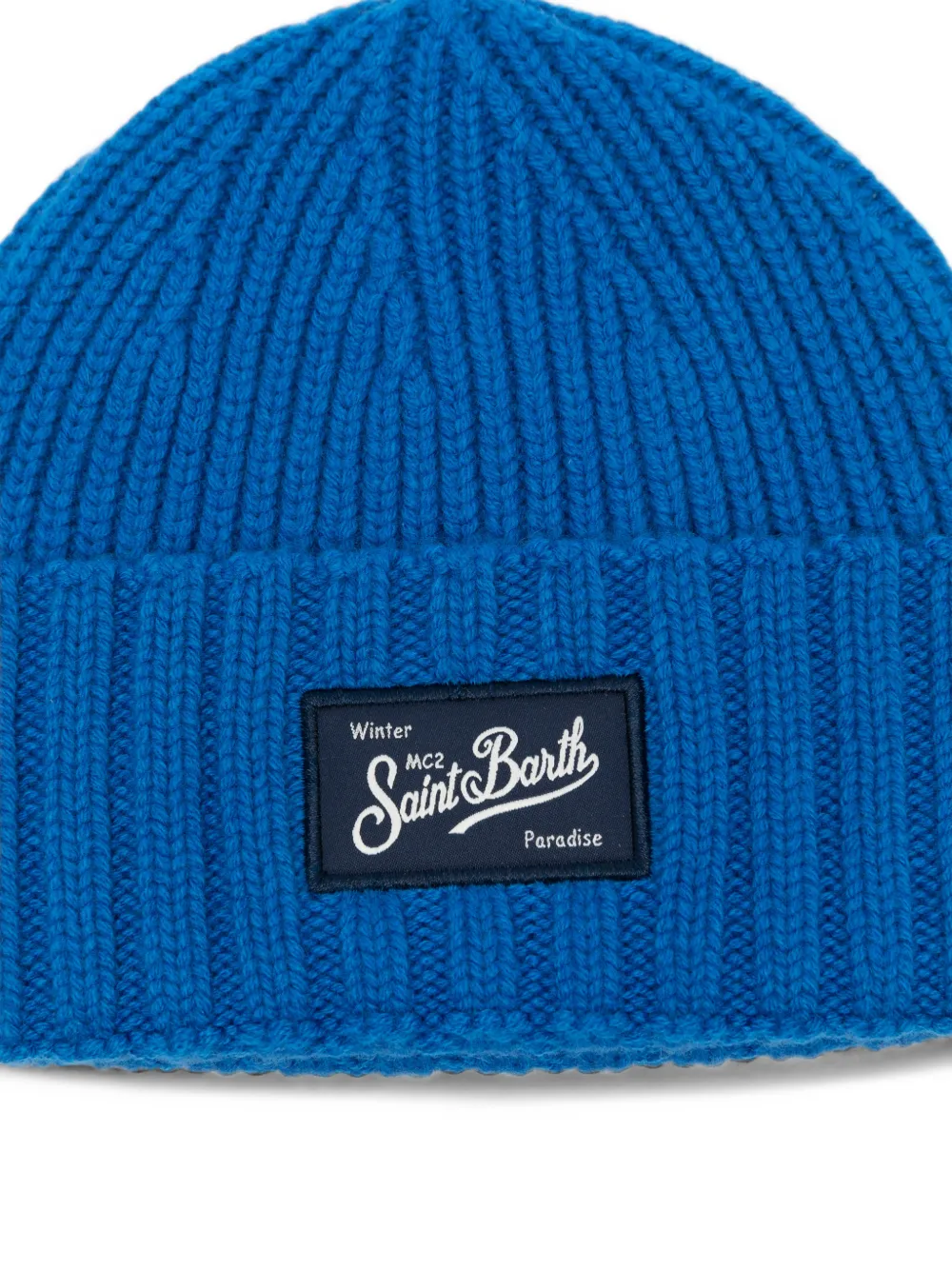 MC2 Saint Barth Kids ribbed-knit logo-patch beanie hat Blauw