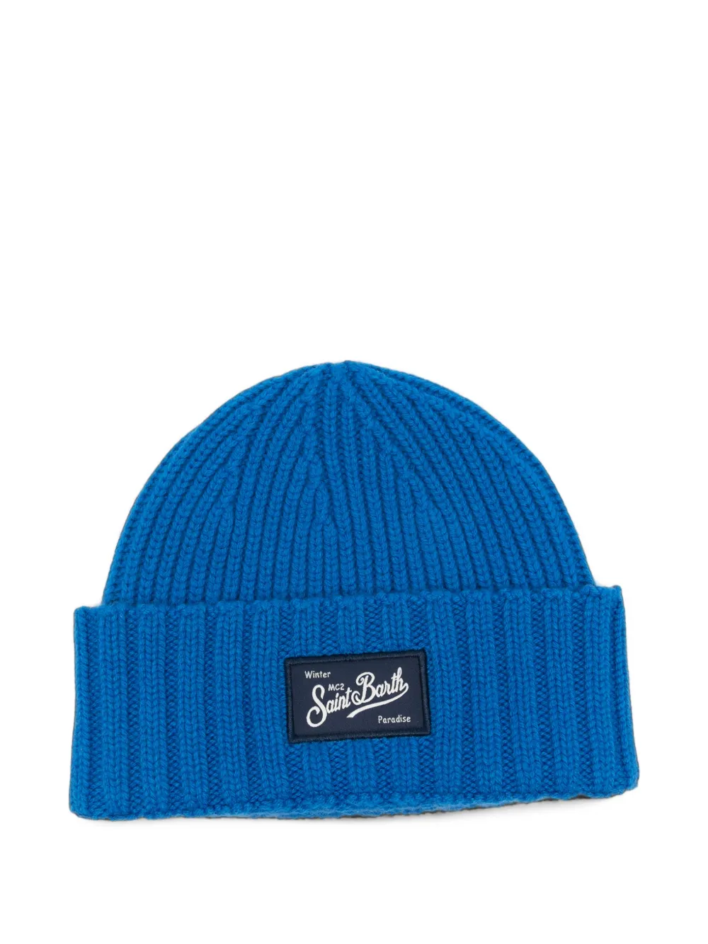 MC2 Saint Barth Kids ribbed-knit logo-patch beanie hat Blauw