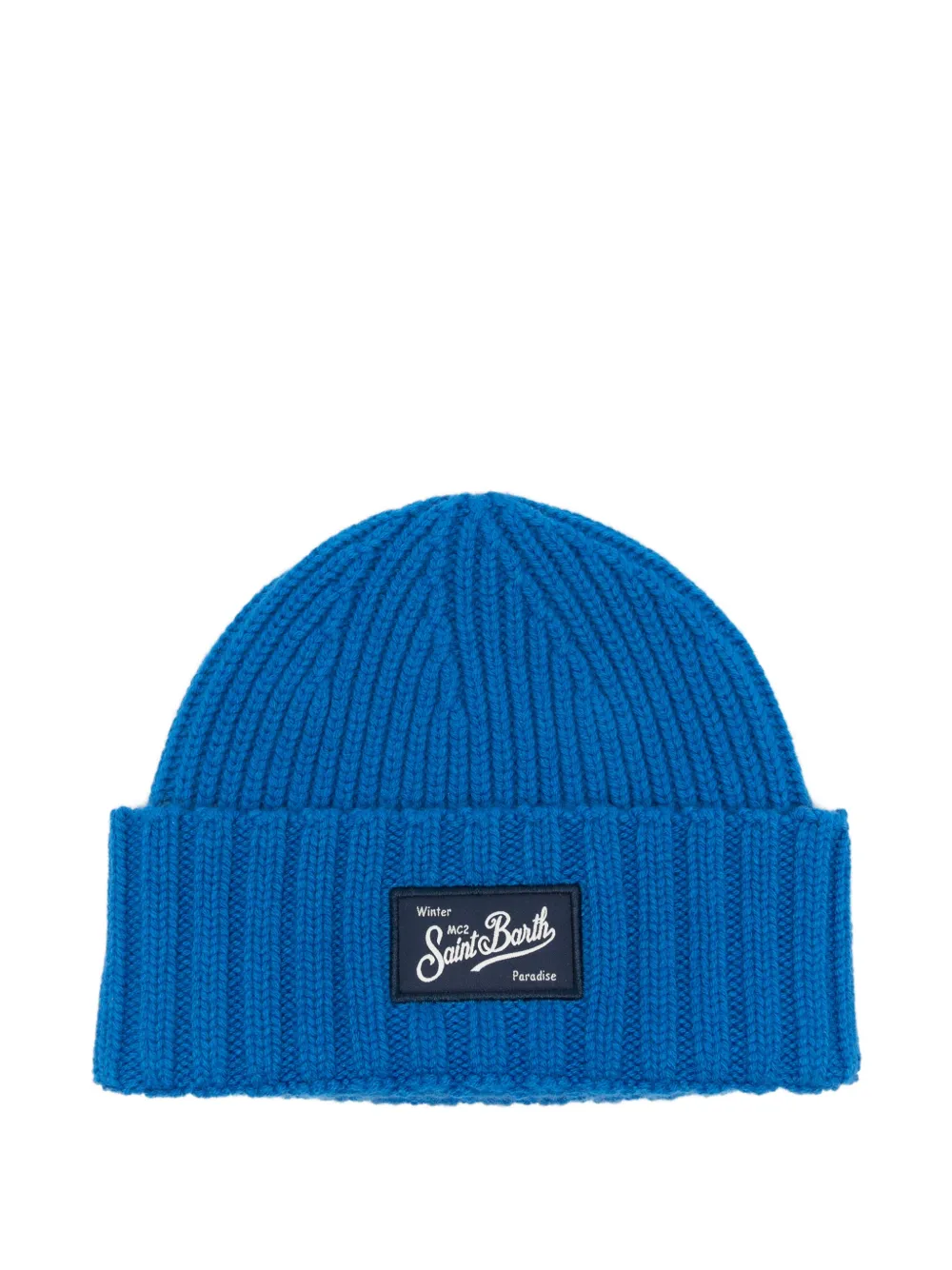 MC2 Saint Barth Kids ribbed-knit logo-patch beanie hat Blauw