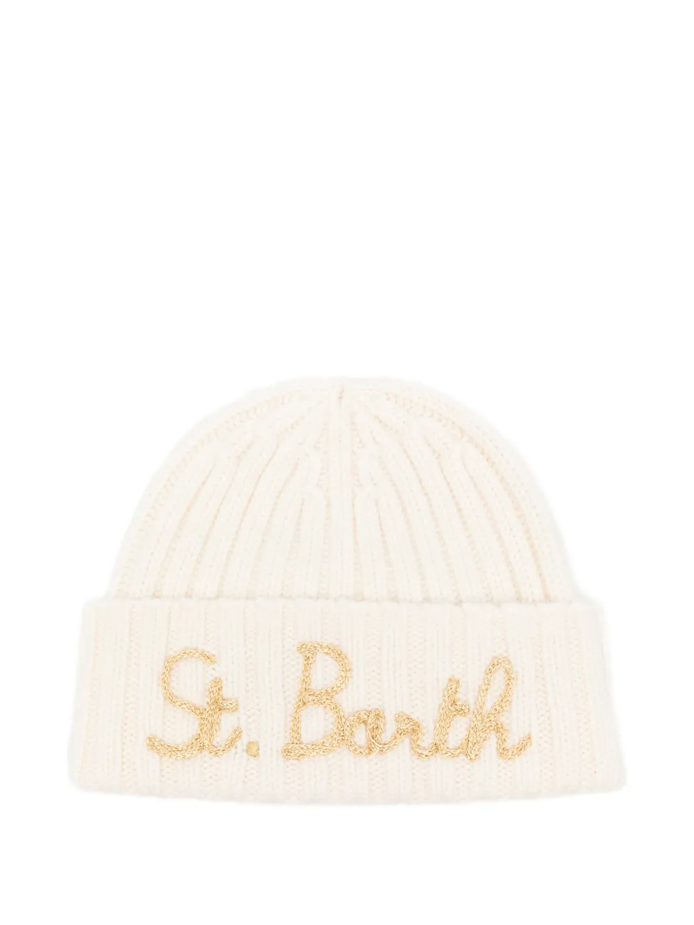 MC2 Saint Barth Kids logo-embroidered ribbed-knit beanie hat Beige