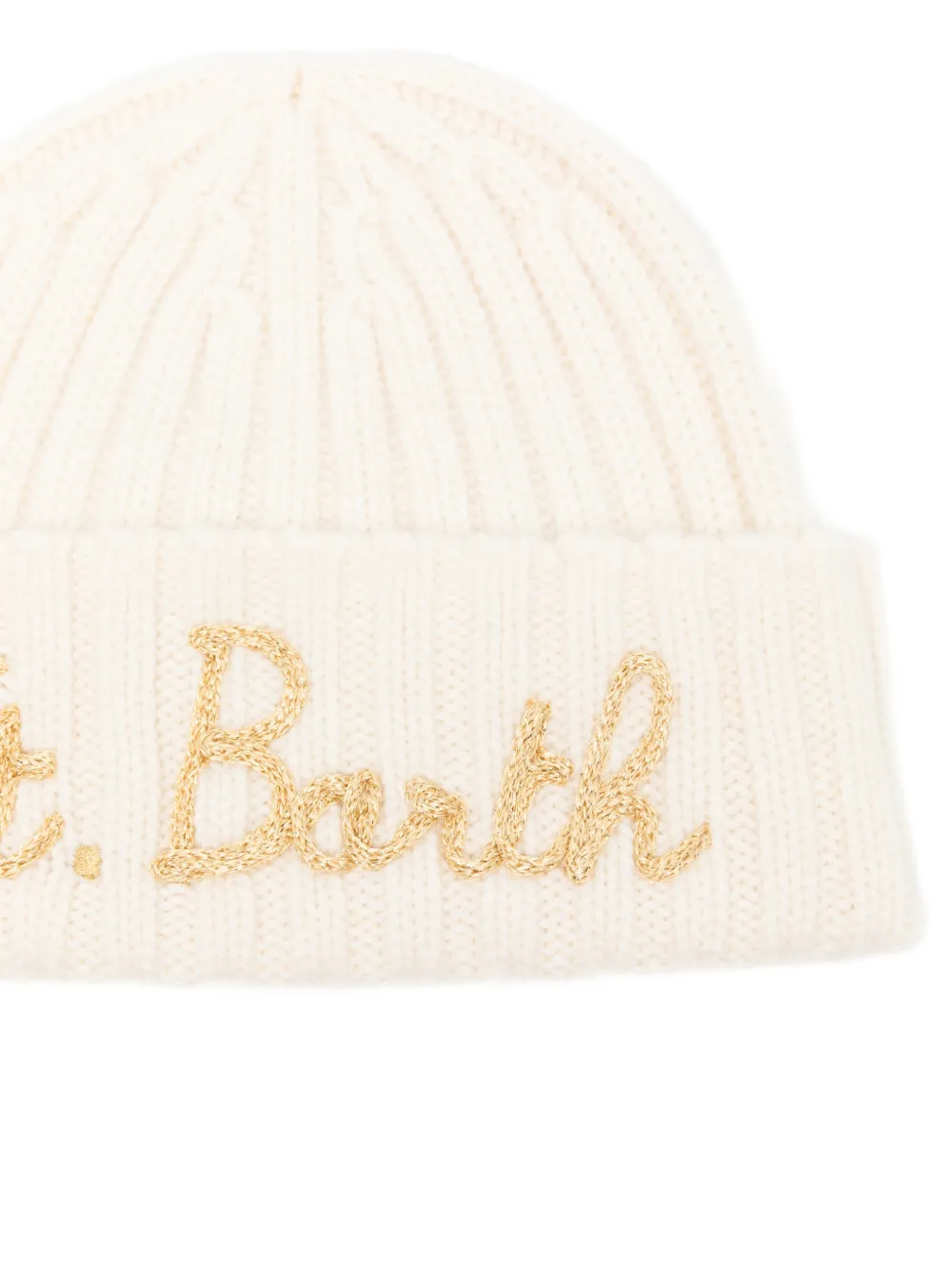 MC2 Saint Barth Kids logo-embroidered ribbed-knit beanie hat Beige