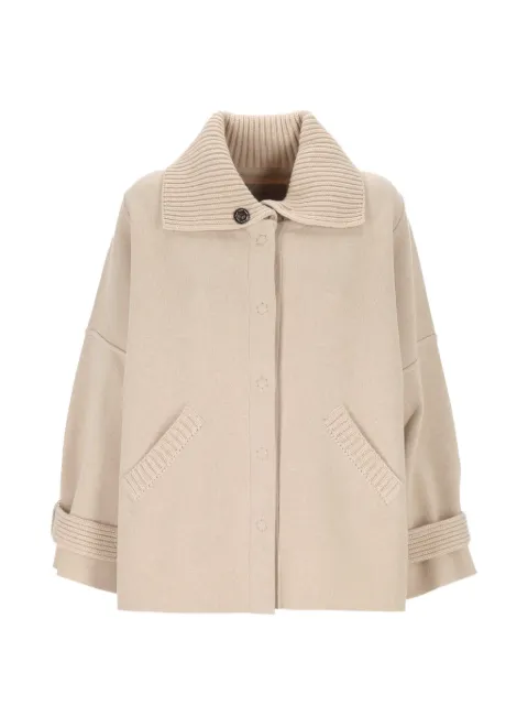 D.Exterior ribbed-knit collar button-up coat