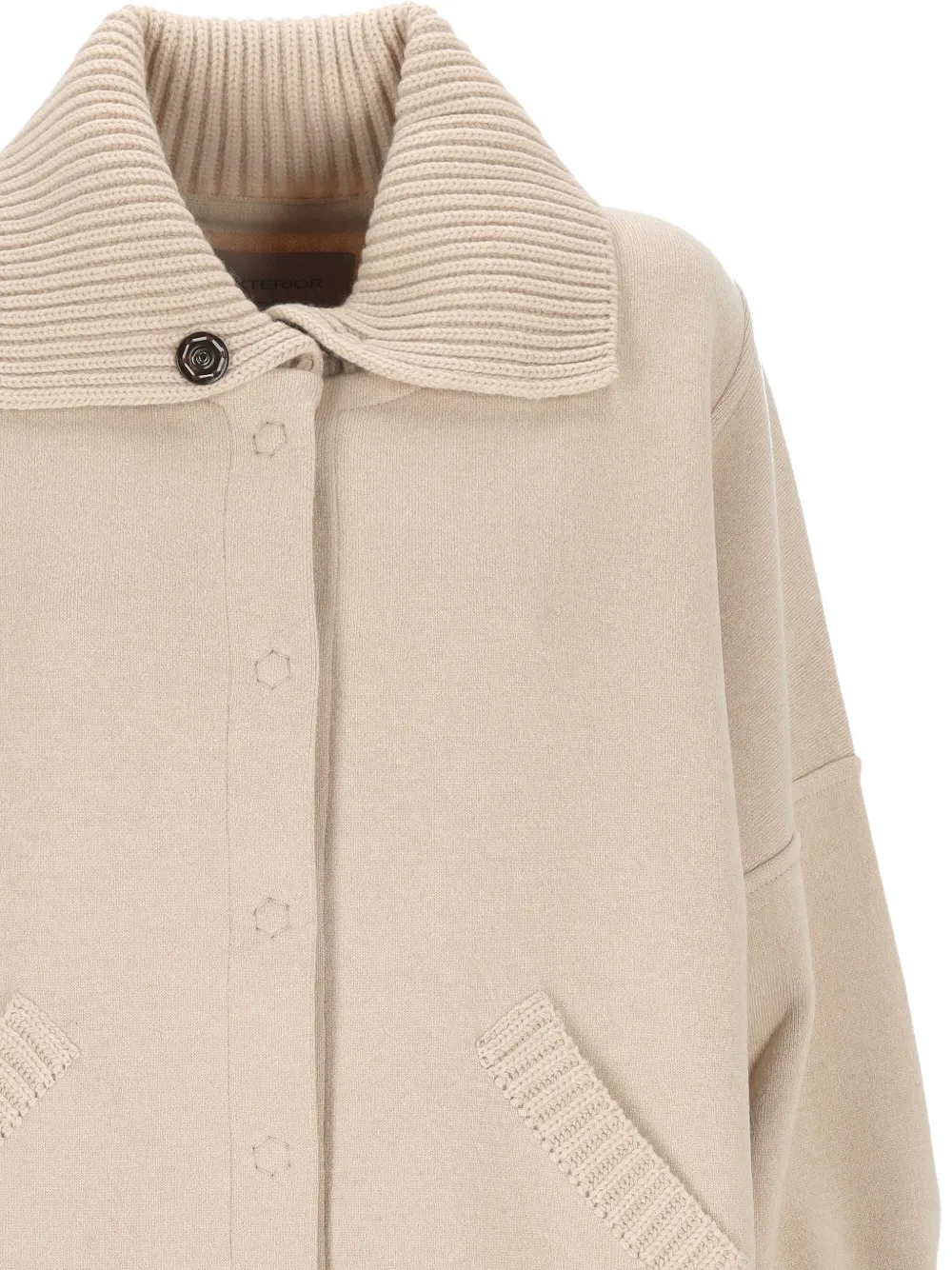 D.Exterior ribbed-knit collar button-up coat Beige