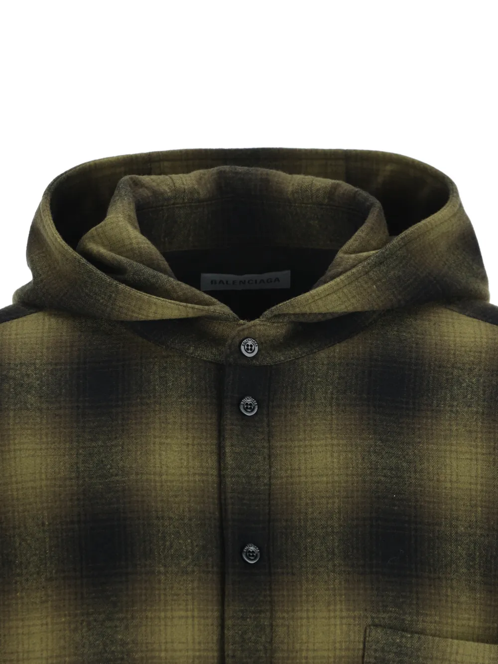 Balenciaga gradient-chequered hooded shirt Groen