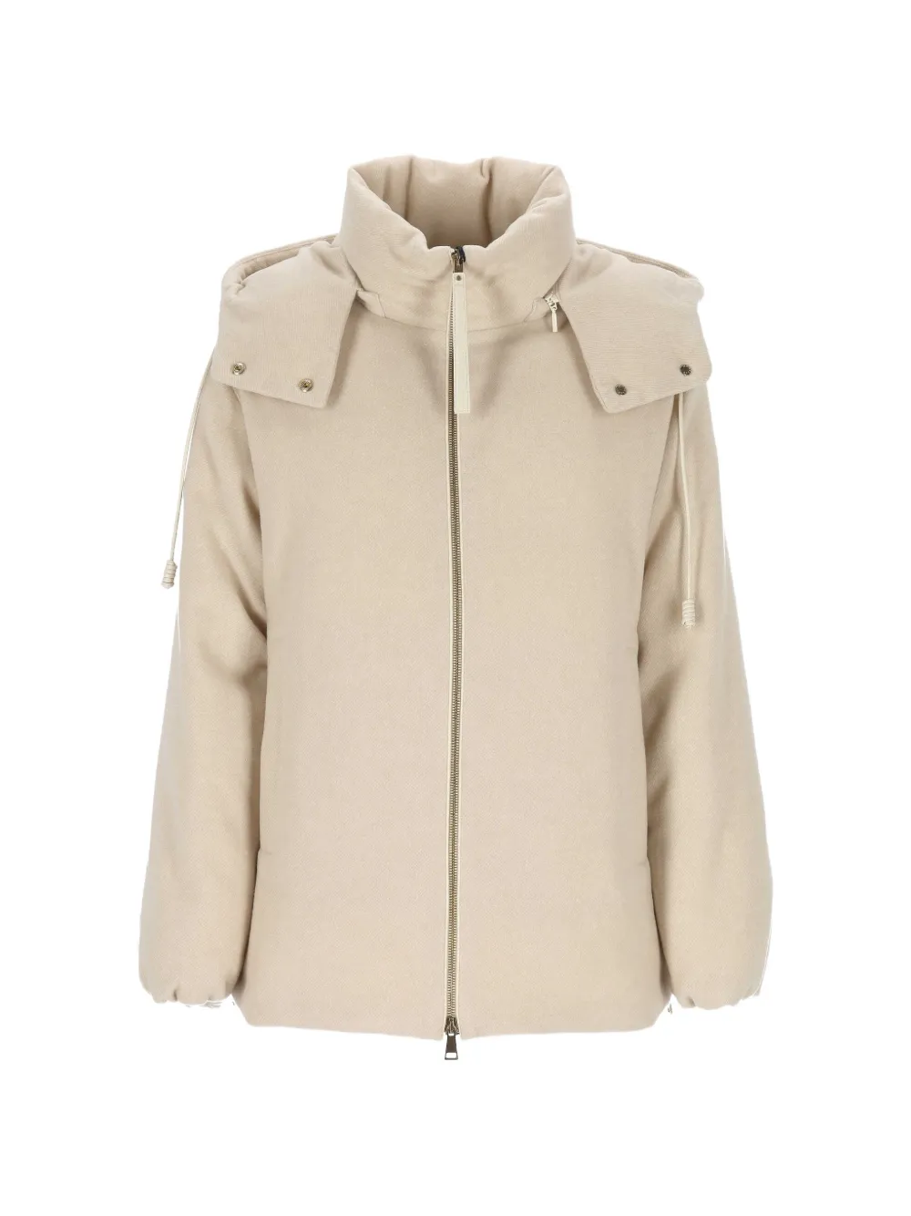 Moncler Vivante hooded wool & cashmere short down jacket Beige