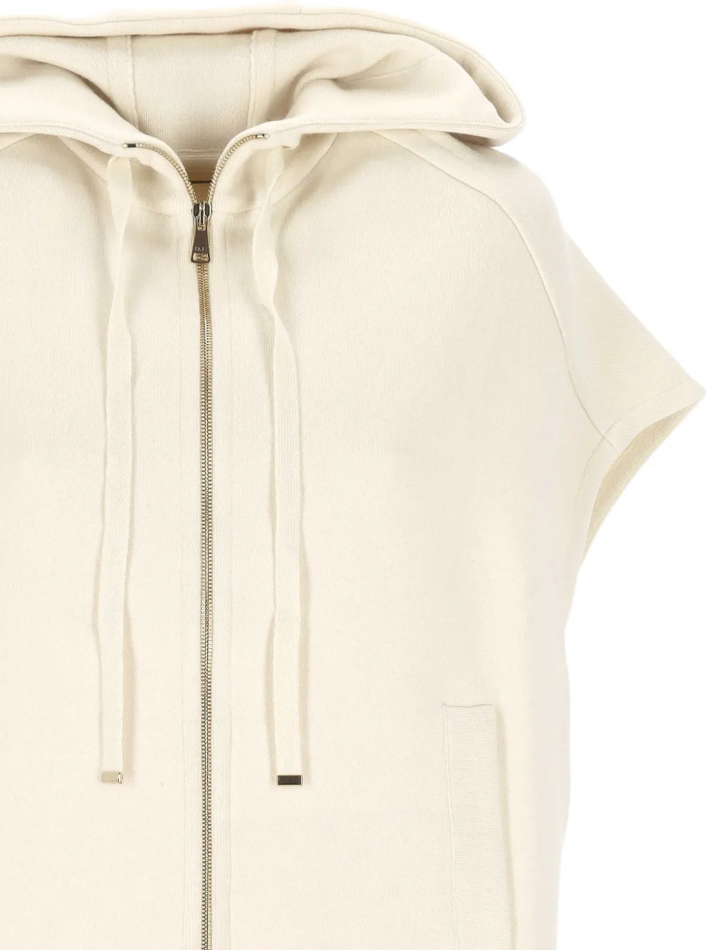 D.Exterior hooded sleeveless zip-up jacket Beige