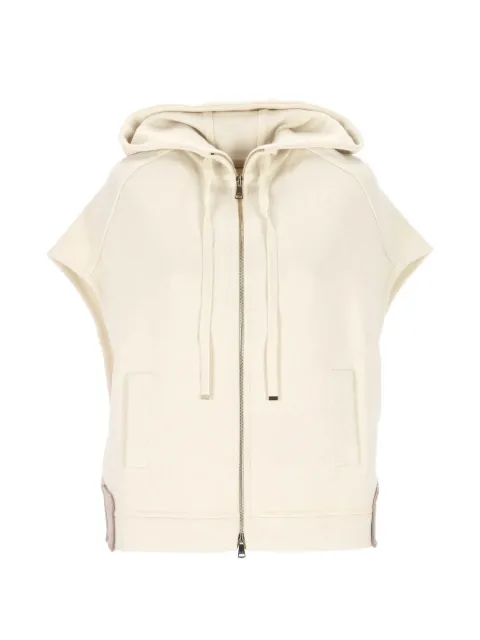 D.Exterior hooded sleeveless zip-up jacket