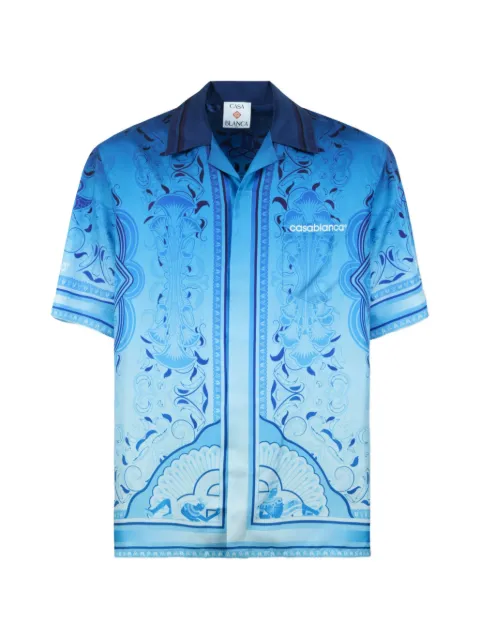 Casablanca blue gradient Egyptian Rug short-sleeve silk shirt