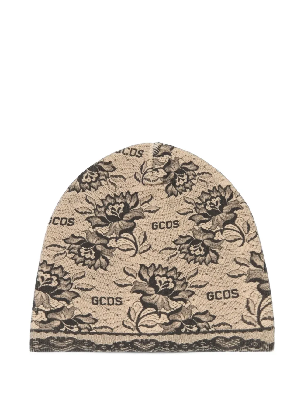 GCDS Gothic floral-print beanie hat Beige